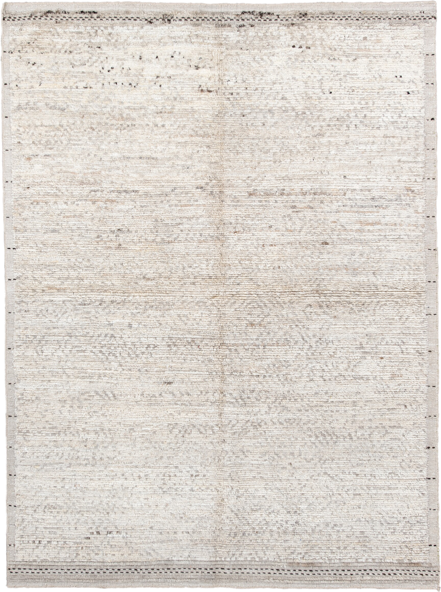 5' x 7' one-of-a-kind handmade vintage Tulu rug. Color palette: ivory, cream, taupe, charcoal, beige, gray, black