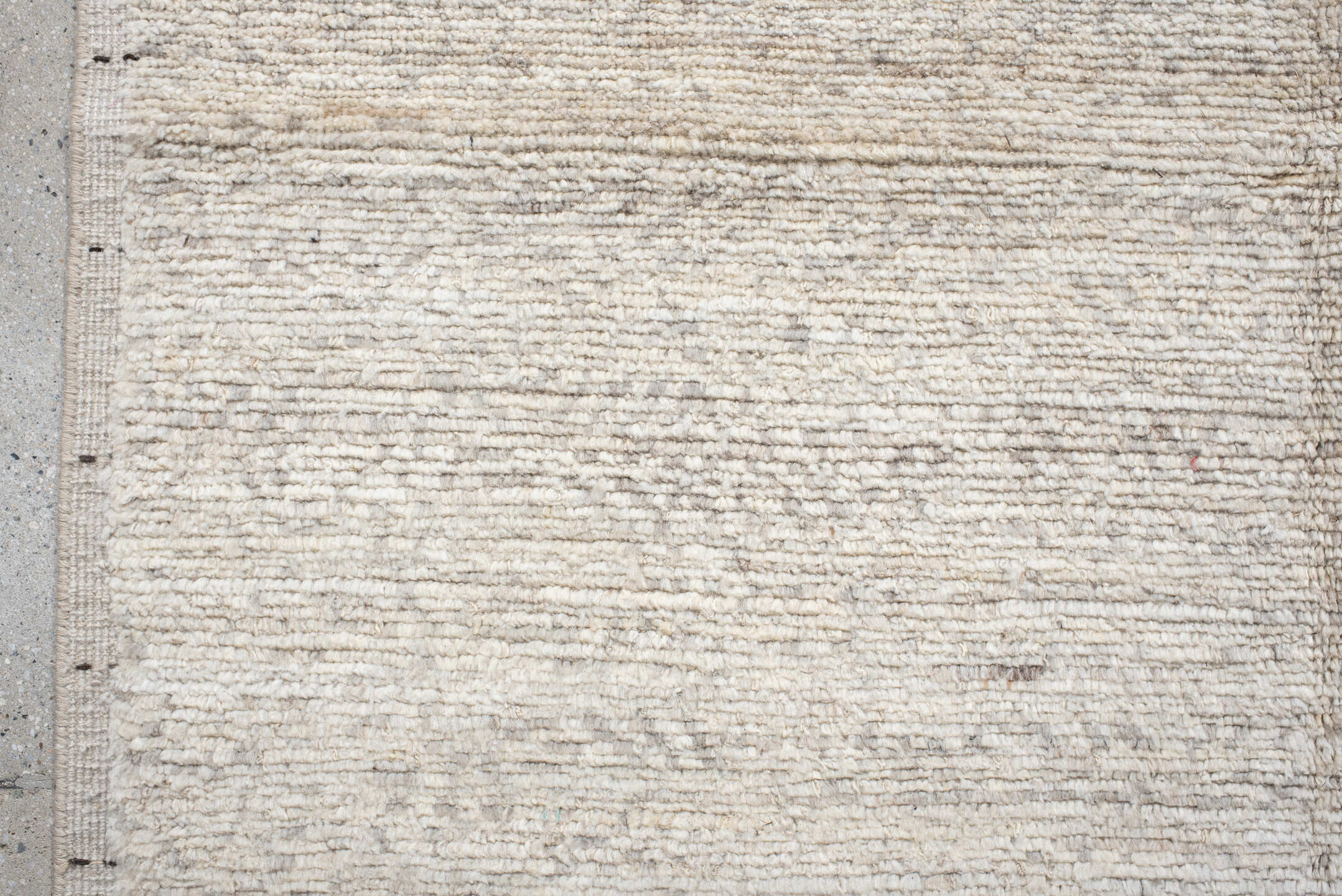5' x 7' one-of-a-kind handmade vintage Tulu rug. Color palette: ivory, cream, taupe, charcoal, beige, gray, black