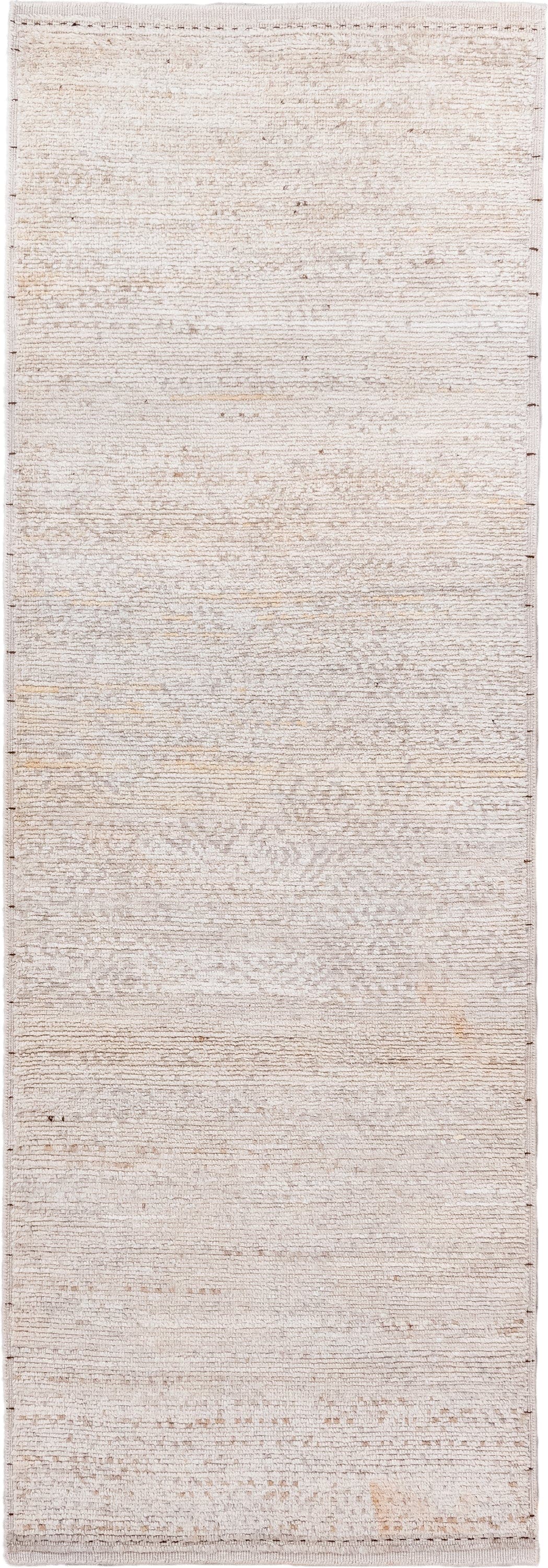 3' x 8' one-of-a-kind handmade vintage Tulu runner rug. Color palette: ivory, cream, beige, taupe, gray