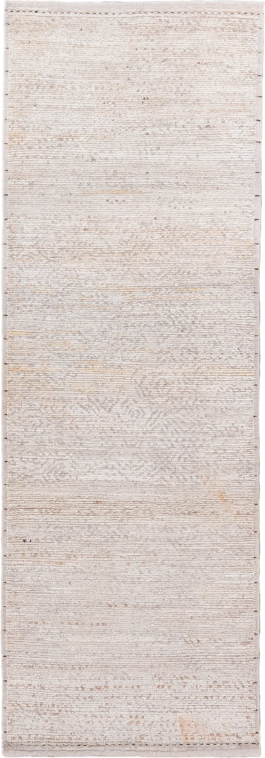 3' x 8' one-of-a-kind handmade vintage Tulu runner rug. Color palette: ivory, cream, beige, taupe, gray