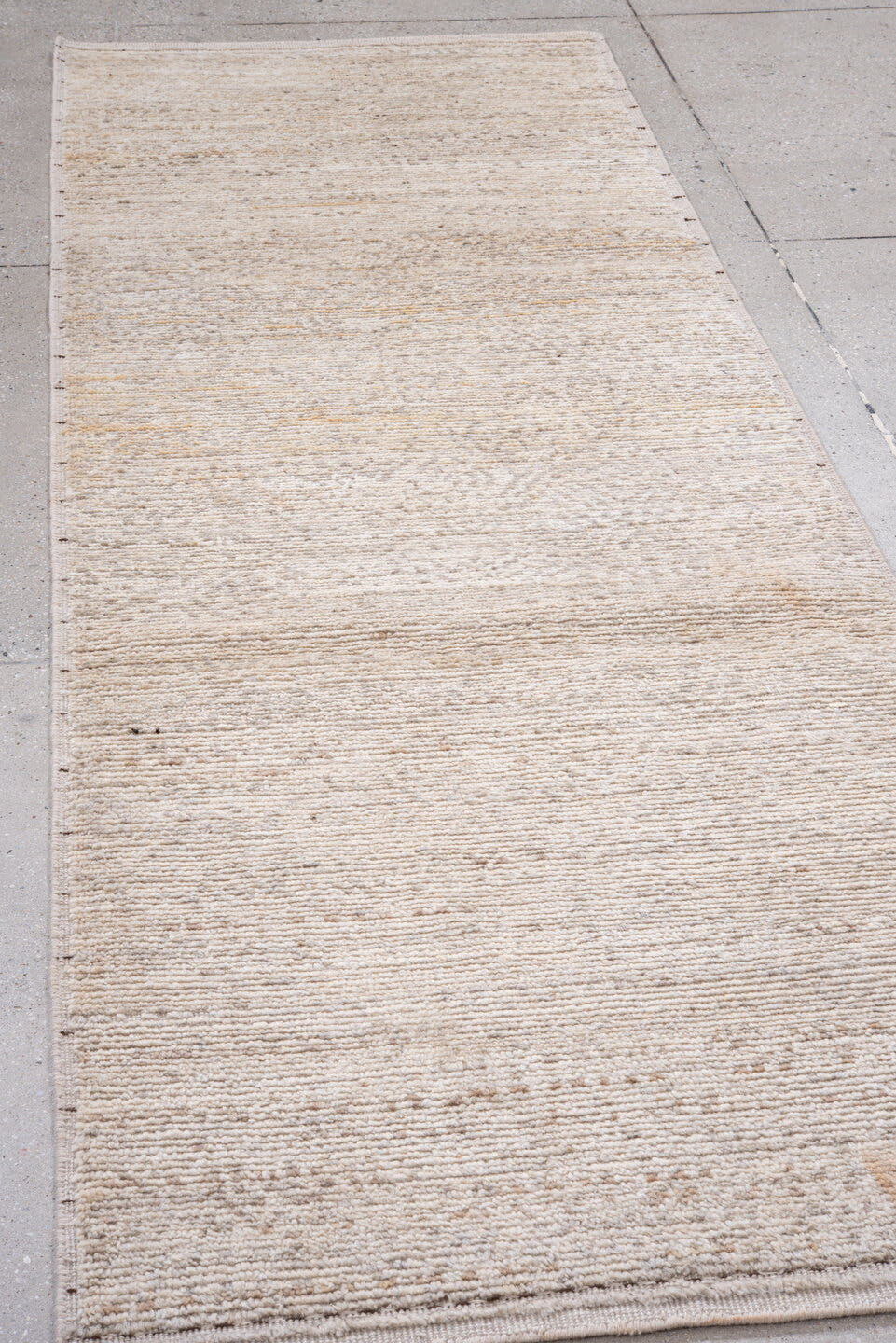 3' x 8' one-of-a-kind handmade vintage Tulu runner rug. Color palette: ivory, cream, beige, taupe, gray