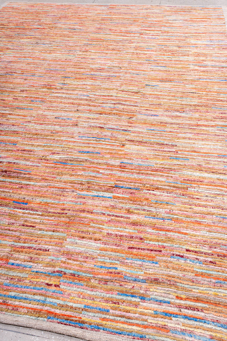 10' x 14' one-of-a-kind handmade vintage Tulu large size rug. Color palette: gray, light blue, light gray, red, pink, blue