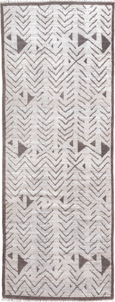3' x 9' one-of-a-kind handmade vintage Tulu runner rug. Color palette: dark gray, dim gray, gainsboro, gray, light gray