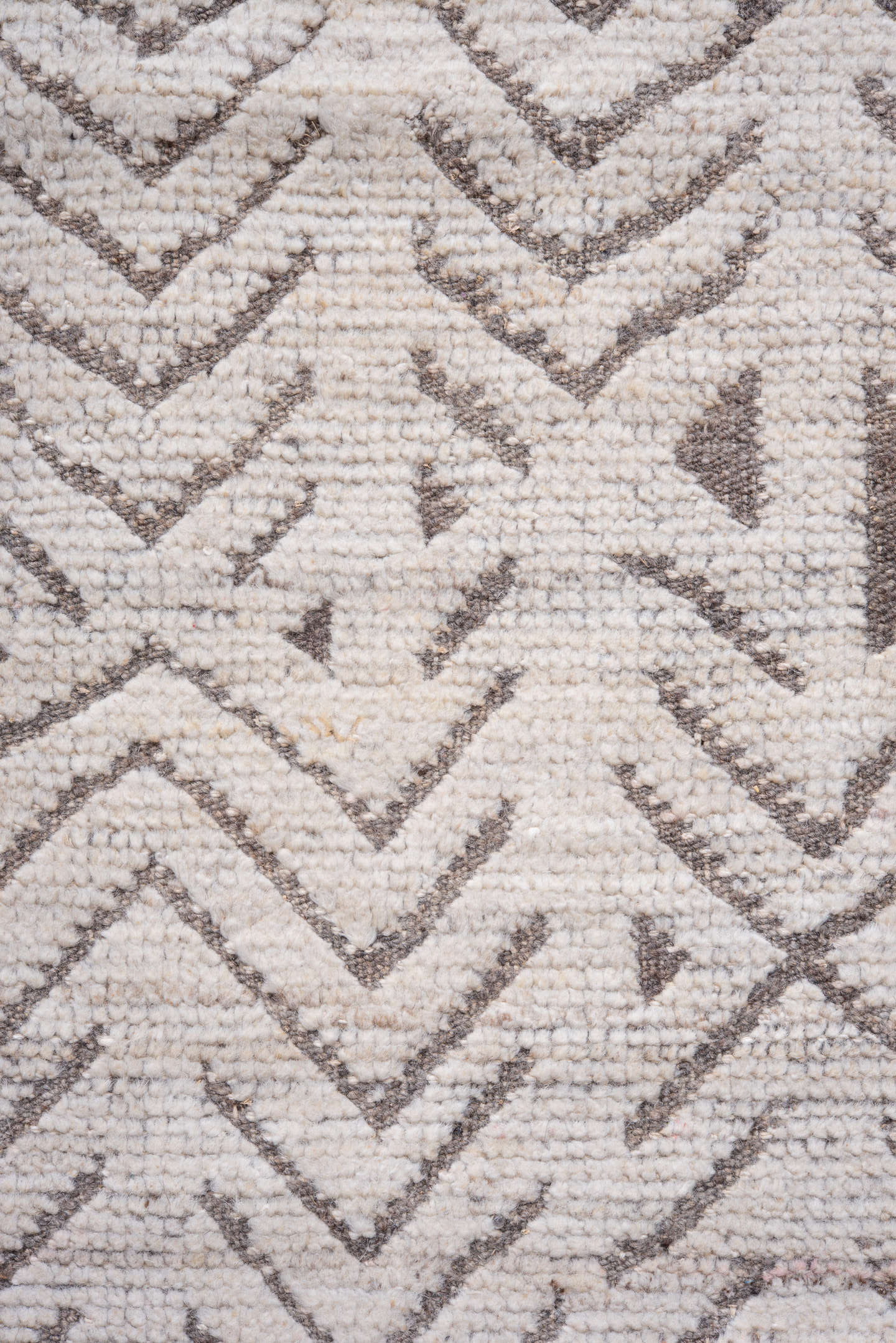 3' x 9' one-of-a-kind handmade vintage Tulu runner rug. Color palette: ivory, taupe, brown, beige, gray