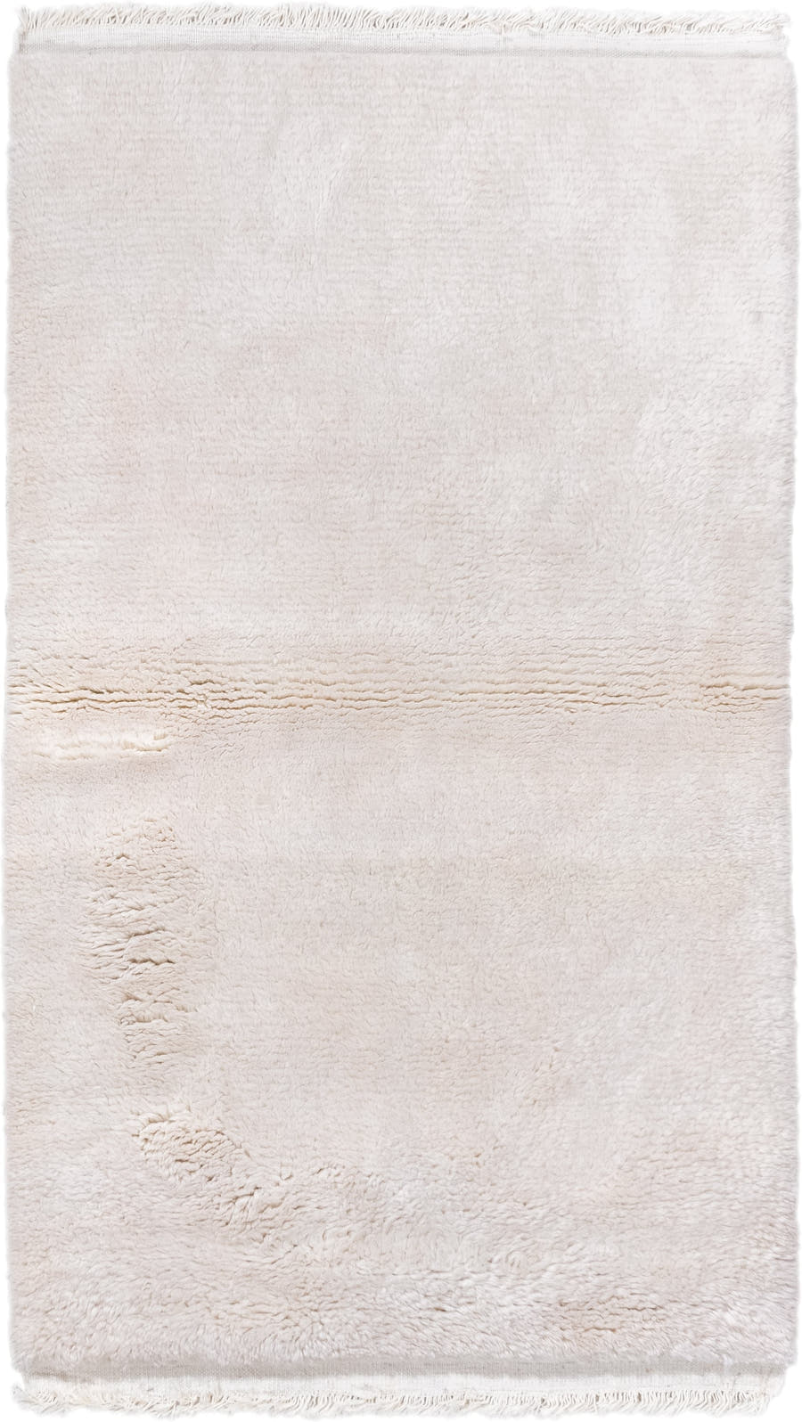 3' x 5' one-of-a-kind handmade vintage Shag small size rug. Color palette: ivory, cream