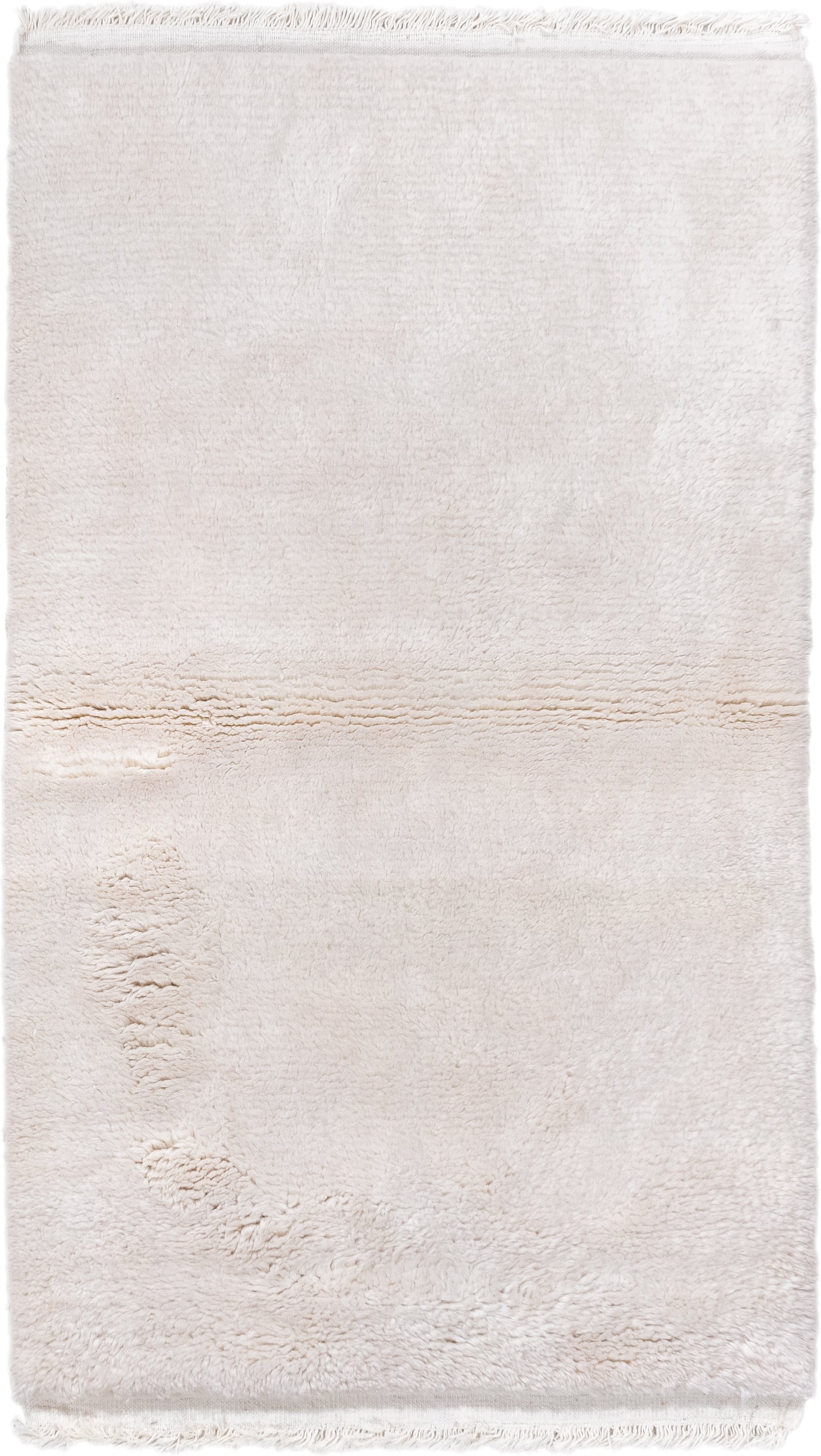 3' x 5' one-of-a-kind handmade vintage Shag small size rug. Color palette: ivory, cream