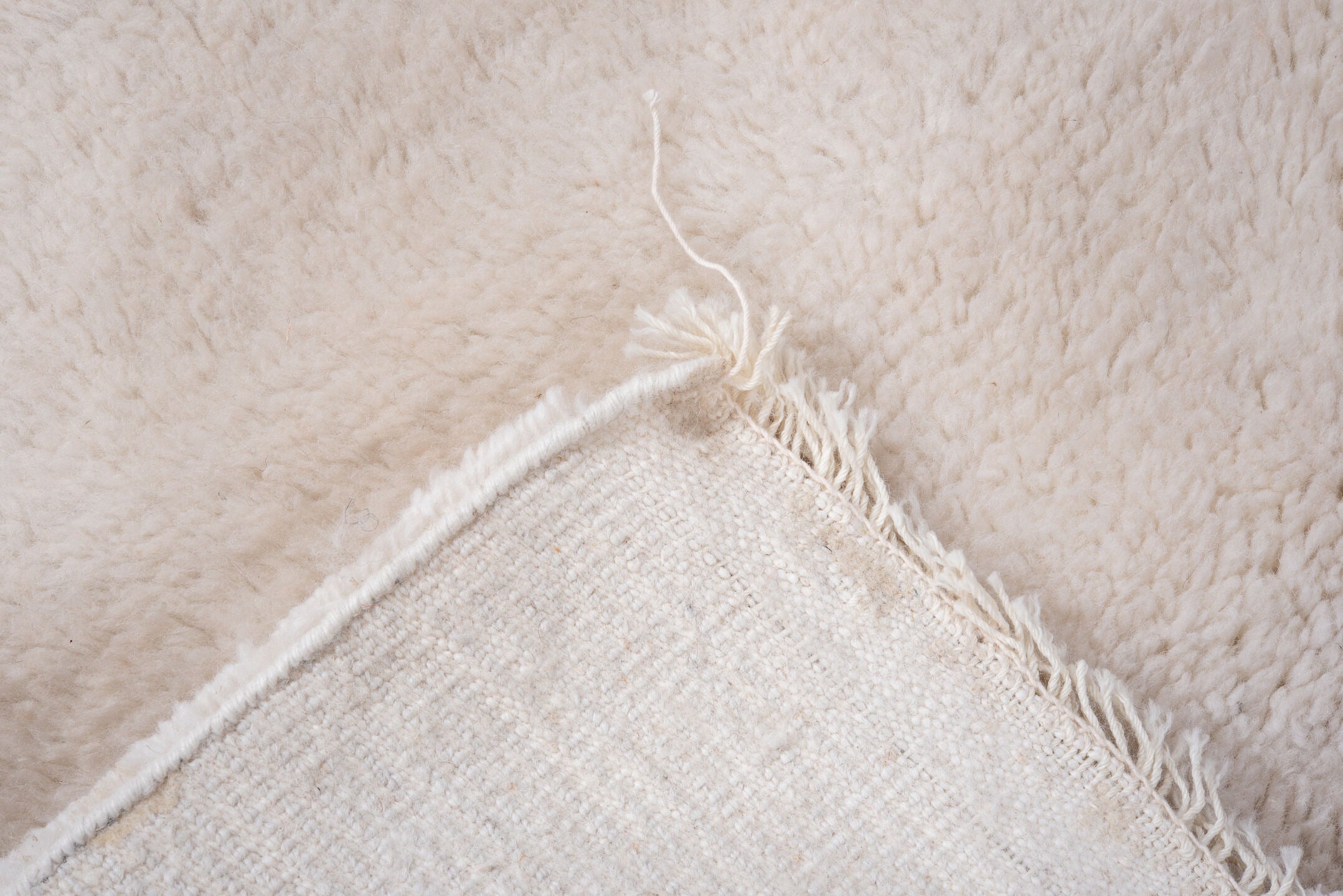3' x 5' one-of-a-kind handmade vintage Shag small size rug. Color palette: ivory, cream