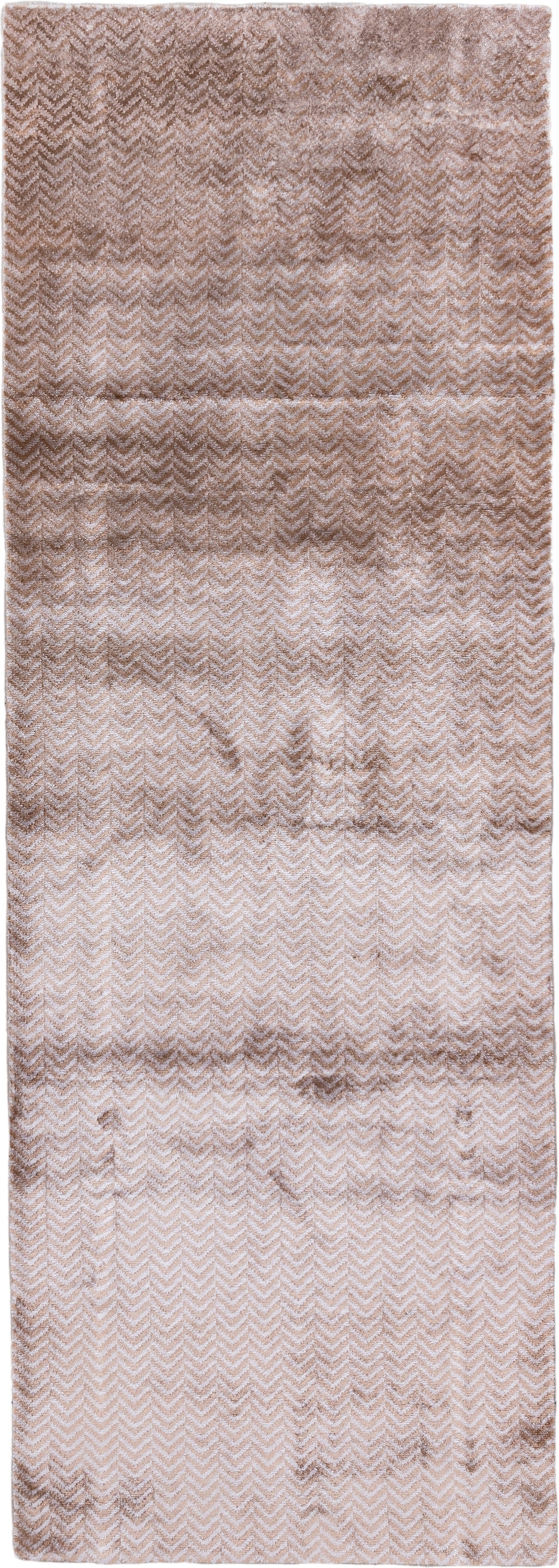 3' x 9' one-of-a-kind handmade handmade Contemporary runner rug. Color palette: blush, taupe, brown, ivory, pink, beige
