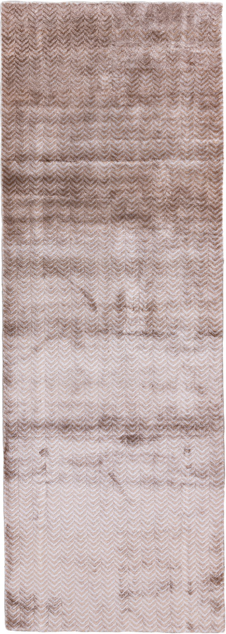 3' x 9' one-of-a-kind handmade handmade Contemporary runner rug. Color palette: blush, taupe, brown, ivory, pink, beige