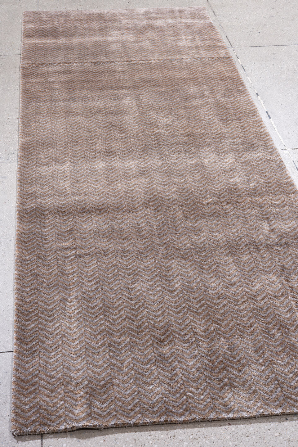 3' x 9' one-of-a-kind handmade handmade Contemporary runner rug. Color palette: blush, taupe, brown, ivory, pink, beige
