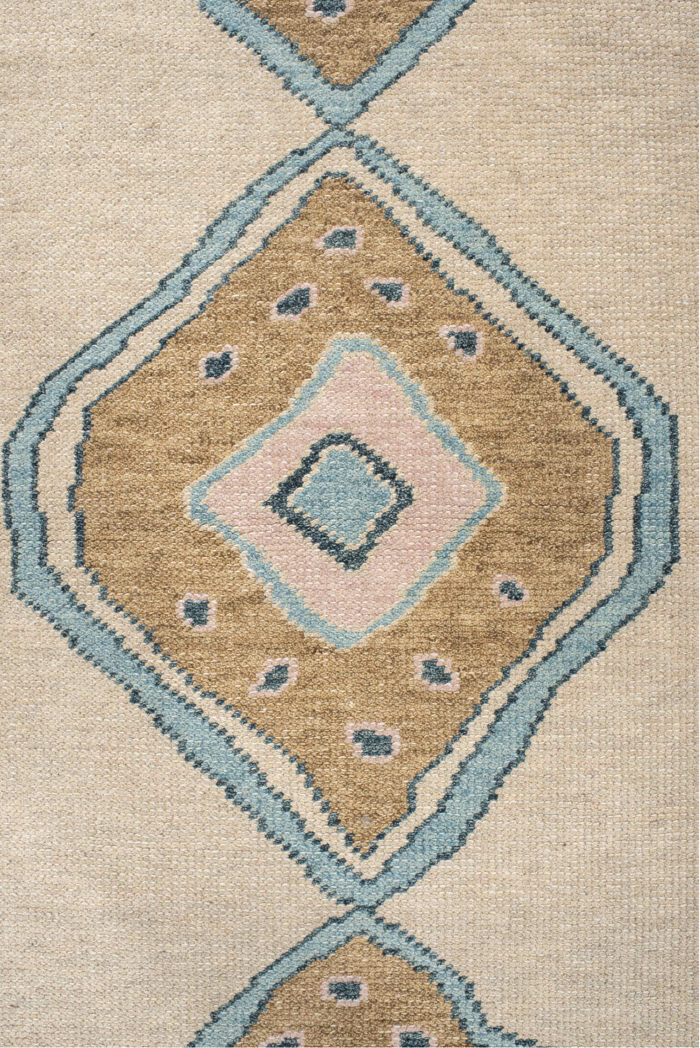 4' x 11' one-of-a-kind handmade vintage Oushak runner rug. Color palette: blue, brown, dim gray, gray, light gray, off-white