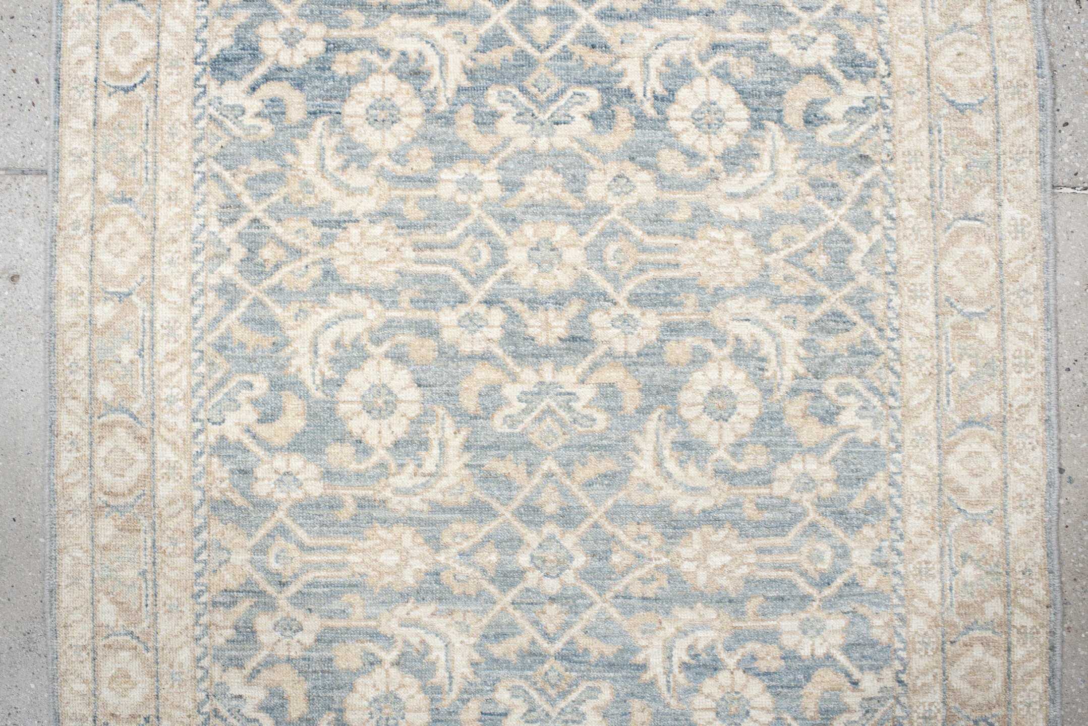 3' x 8' one-of-a-kind handmade vintage Tabriz runner rug. Color palette: ivory, pale blue, cream, beige, taupe, light blue