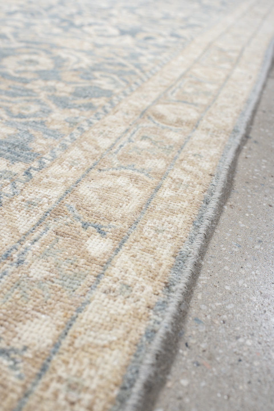 3' x 8' one-of-a-kind handmade vintage Tabriz runner rug. Color palette: ivory, pale blue, cream, beige, taupe, light blue