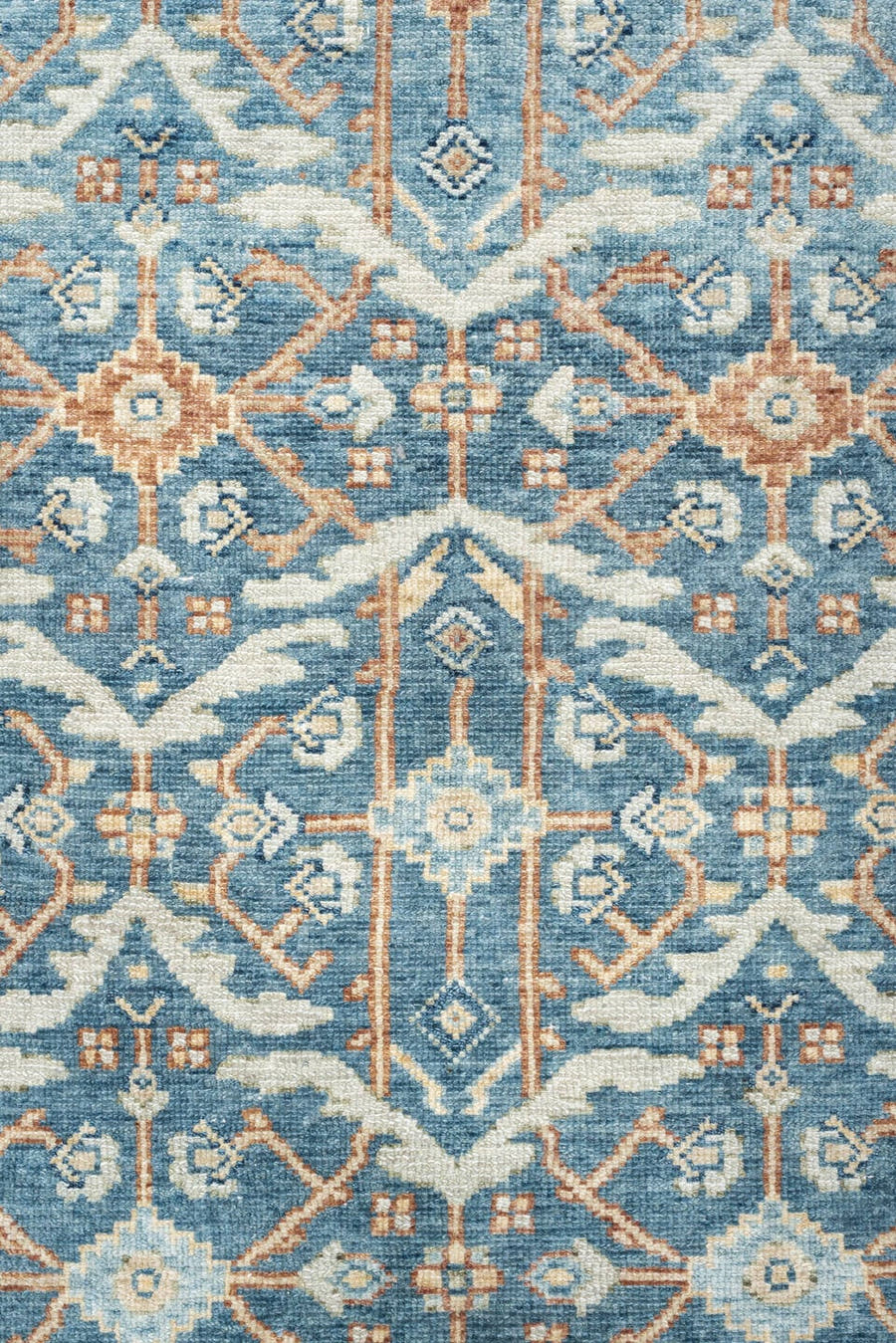 3' x 8' one-of-a-kind handmade vintage Malayer runner rug. Color palette: blue, ivory, terracotta, navy, cream, camel, brown