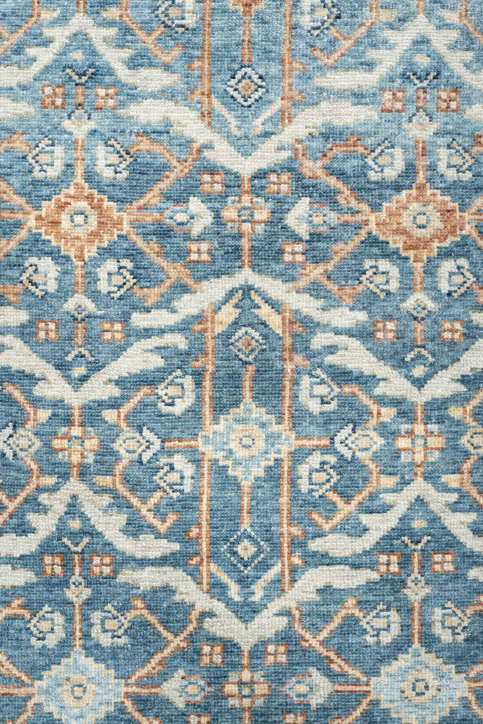 3' x 8' one-of-a-kind handmade vintage Malayer runner rug. Color palette: blue, ivory, terracotta, navy, cream, camel, brown