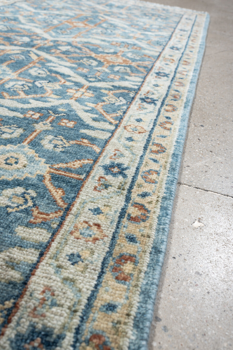 3' x 8' one-of-a-kind handmade vintage Malayer runner rug. Color palette: blue, ivory, terracotta, navy, cream, camel, brown
