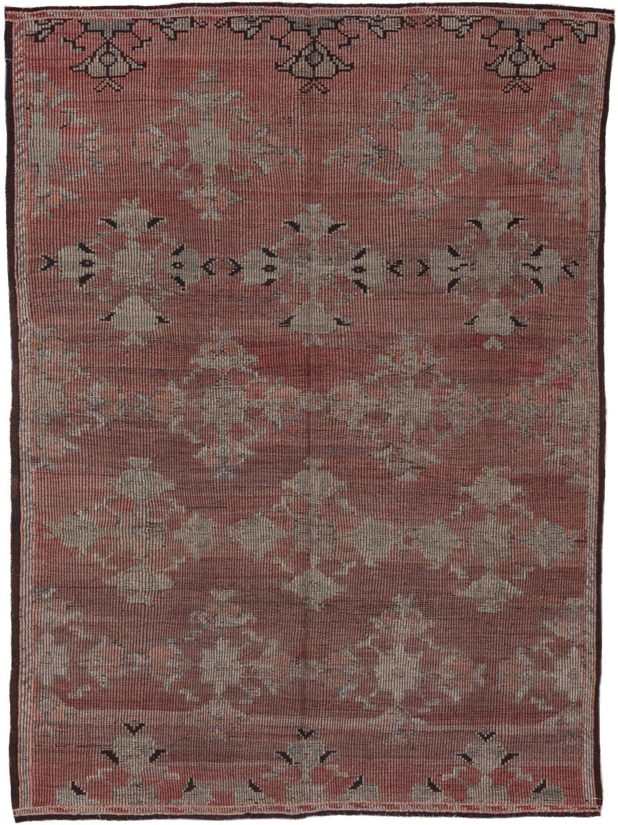 6' x 8' one-of-a-kind handmade vintage Jijim medium size rug. Color palette: rose, ivory, charcoal, dusty coral, taupe, pink