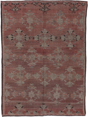 6' x 8' one-of-a-kind handmade vintage Jijim medium size rug. Color palette: rose, ivory, charcoal, dusty coral, taupe, pink