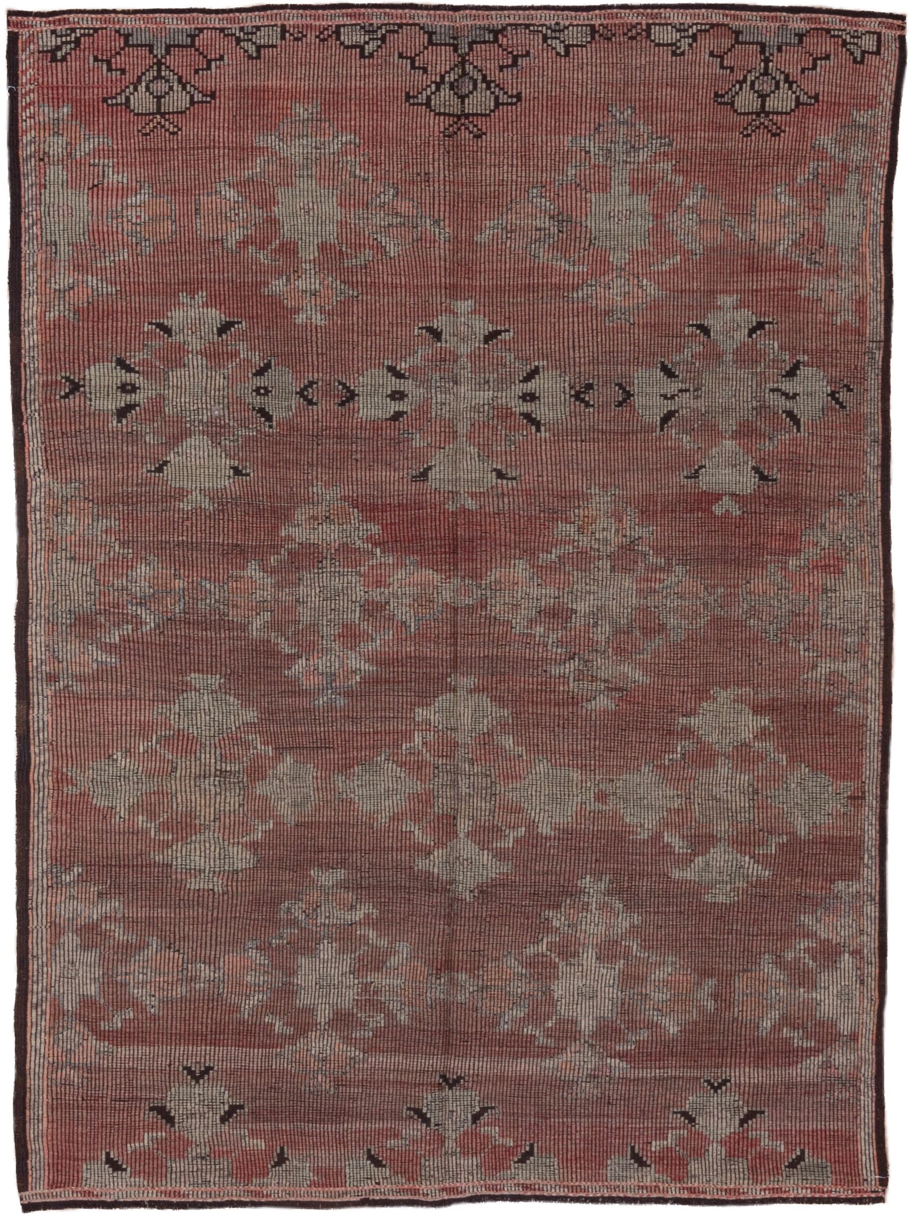 6' x 8' one-of-a-kind handmade vintage Jijim medium size rug. Color palette: rose, ivory, charcoal, dusty coral, taupe, pink