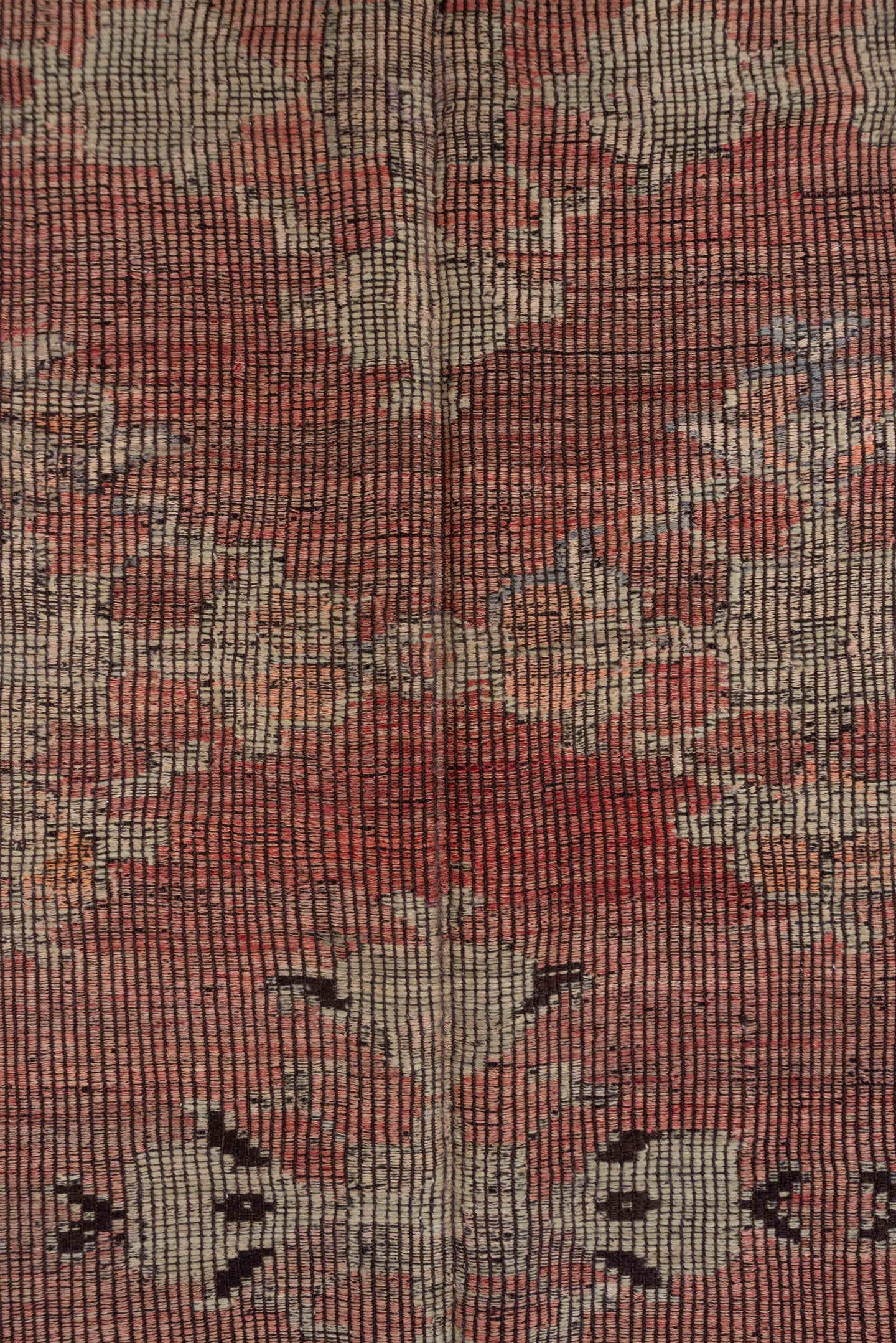 6' x 8' one-of-a-kind handmade vintage Jijim medium size rug. Color palette: rose, ivory, charcoal, dusty coral, taupe, pink