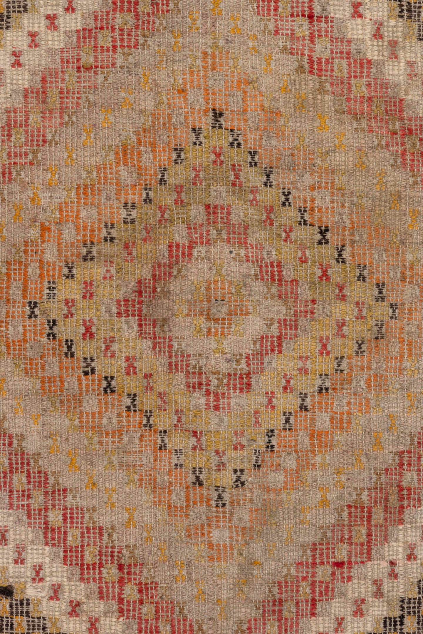 5' x 8' one-of-a-kind handmade vintage Jijim medium size rug. Color palette: ivory, blush, peach, apricot, charcoal, sand