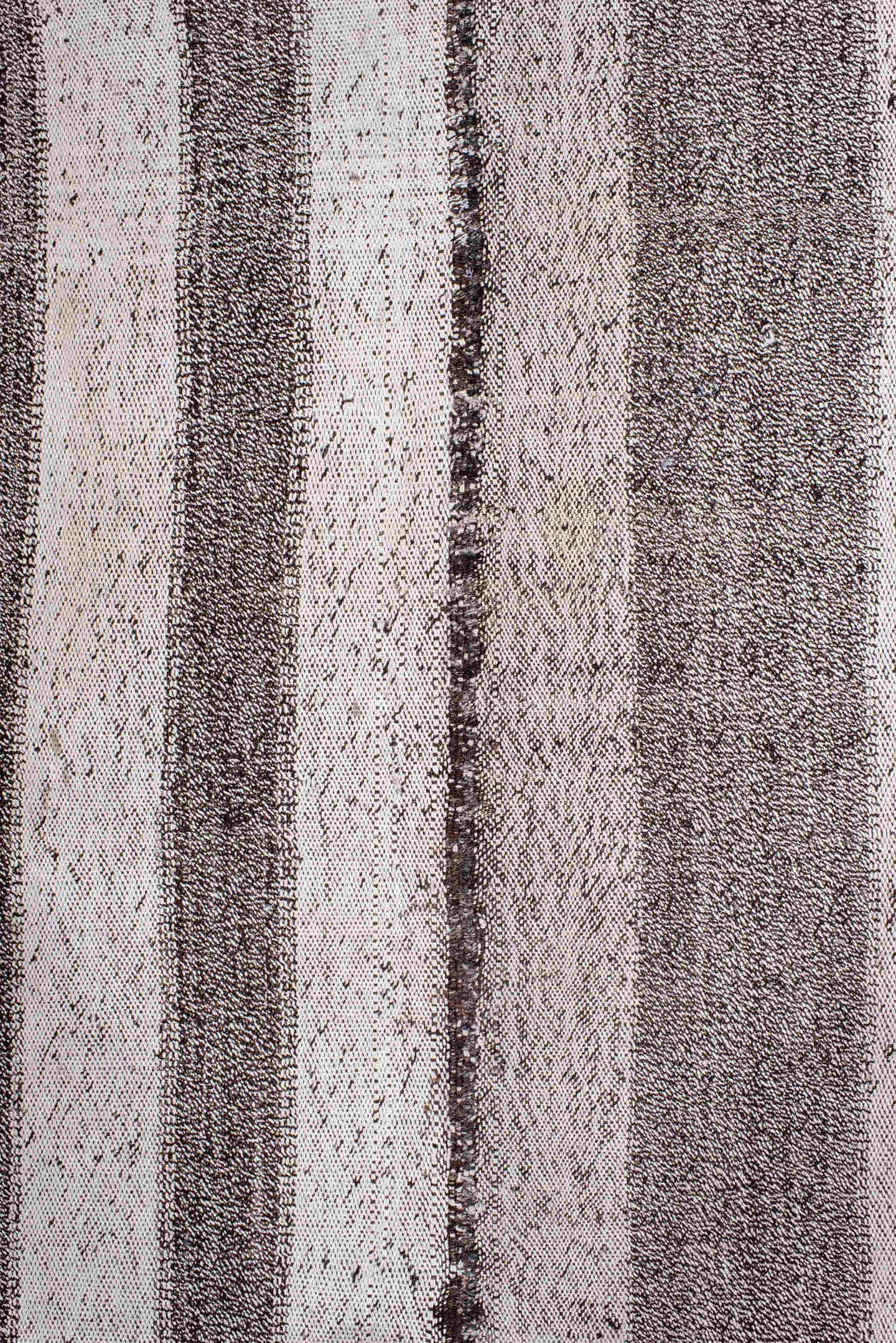 7' x 8' one-of-a-kind handmade vintage Kilim rug. Color palette: ivory, charcoal, taupe, cream, ebony, gray, black, beige