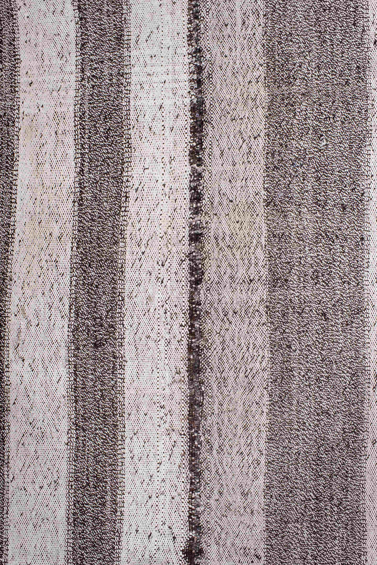 7' x 8' one-of-a-kind handmade vintage Kilim rug. Color palette: ivory, charcoal, taupe, cream, ebony, gray, black, beige