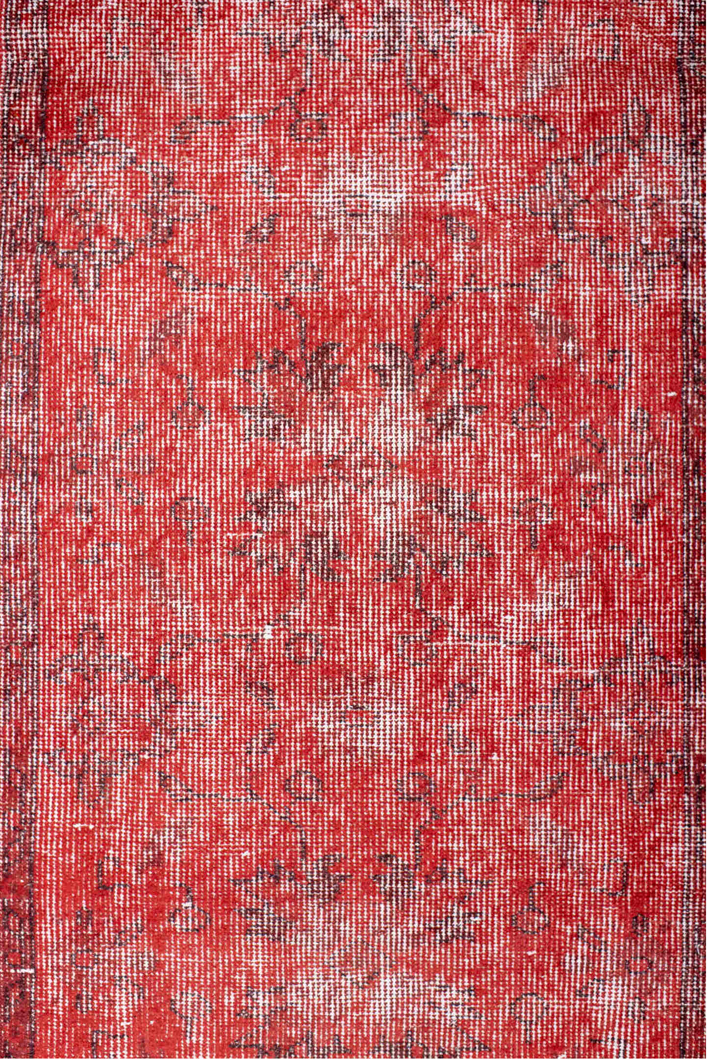 3' x 10' one-of-a-kind handmade vintage Overdyed runner rug. Color palette: brown, off-white, orange, pink, red, wine