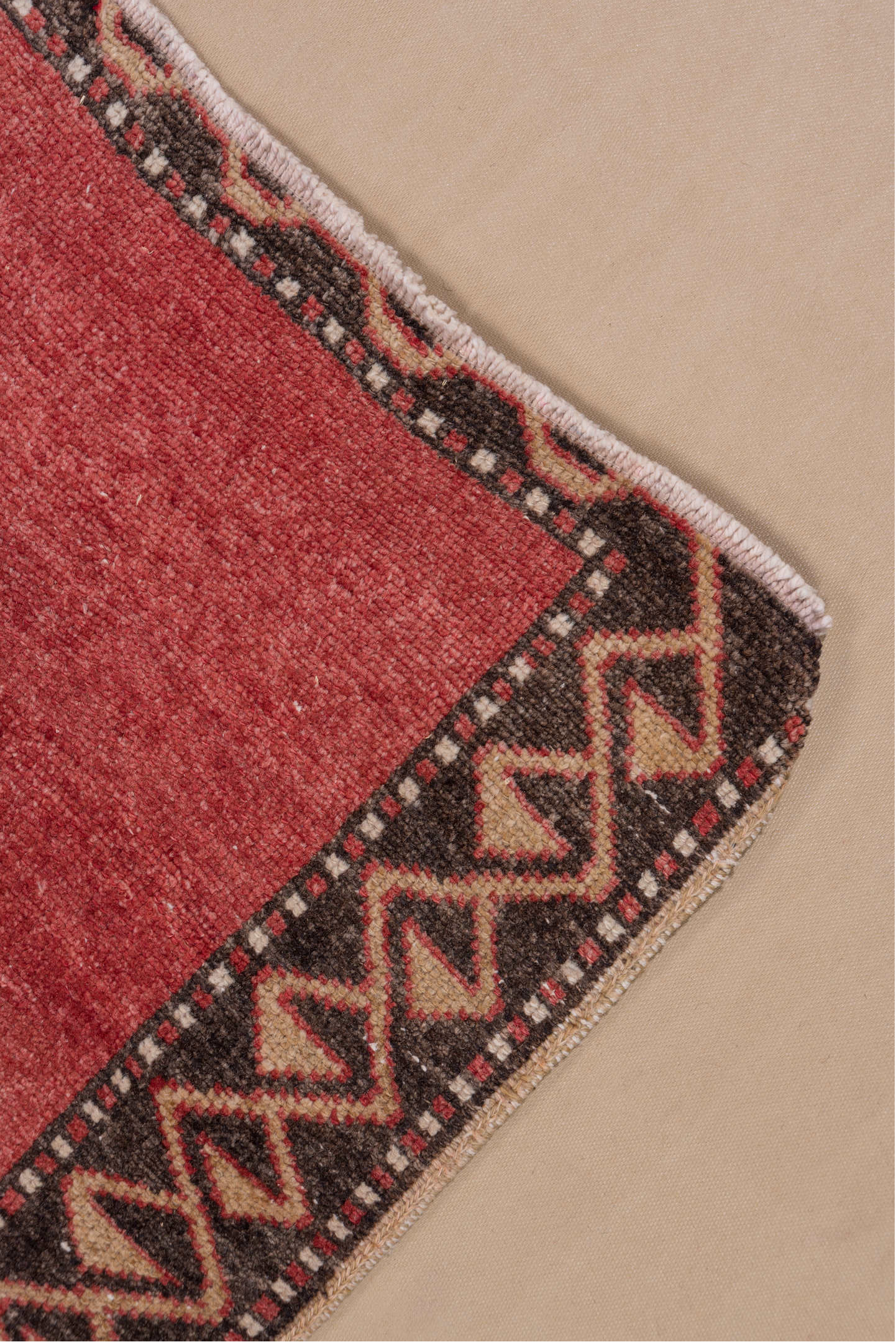 4' x 11' one-of-a-kind handmade vintage Oushak runner rug. Color palette: brown, gray, indian red, light gray, off-white
