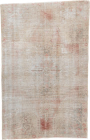 4' x 6' one-of-a-kind handmade vintage Sparta rug. Color palette: ivory, blush, taupe, sage, sand, pink, beige, gray, green