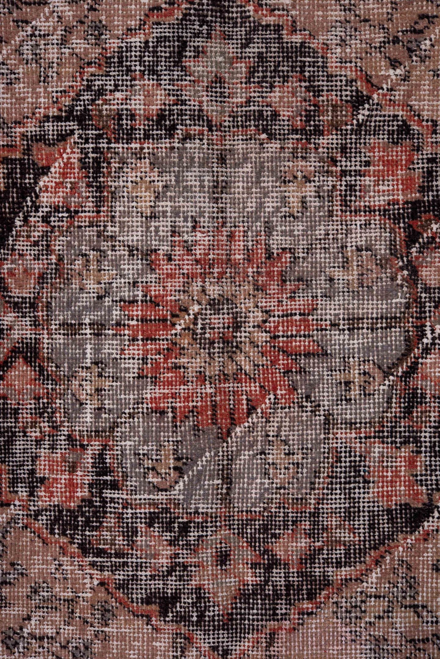 4' x 12' one-of-a-kind handmade vintage Oushak runner rug. Color palette: ivory, coral, charcoal, taupe, rose, slate