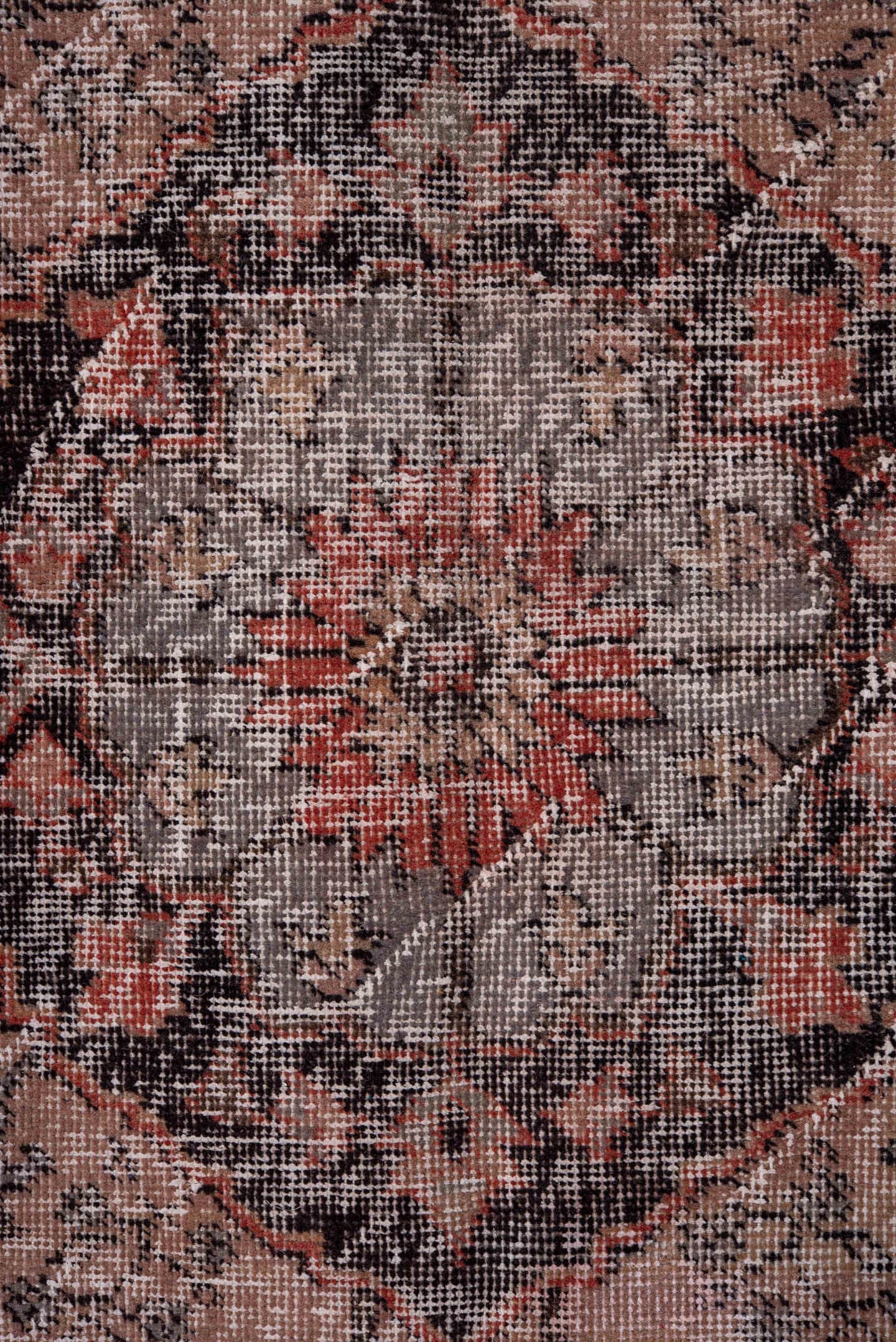 4' x 12' one-of-a-kind handmade vintage Oushak runner rug. Color palette: ivory, coral, charcoal, taupe, rose, slate