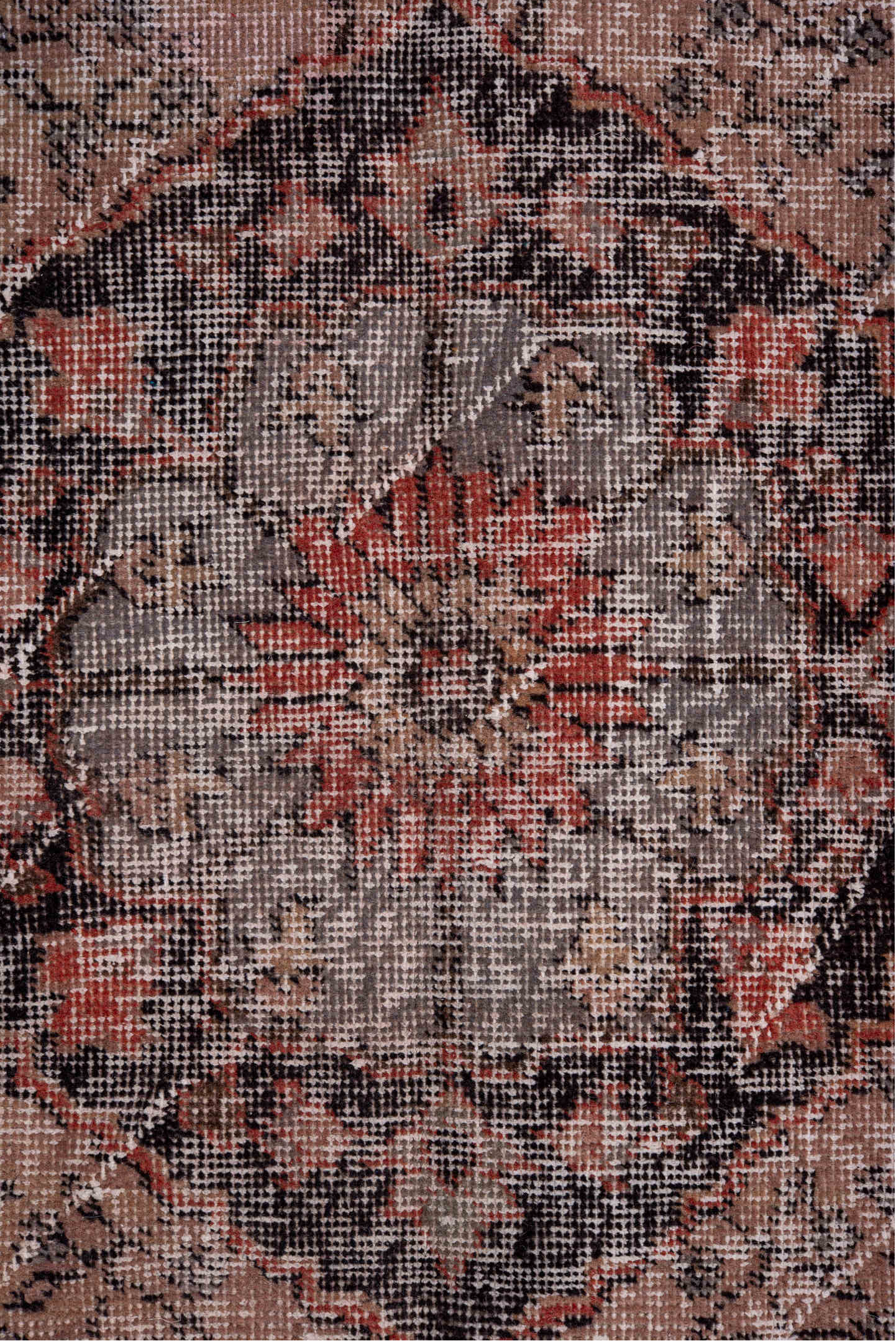 4' x 12' one-of-a-kind handmade vintage Oushak runner rug. Color palette: ivory, coral, charcoal, taupe, rose, slate