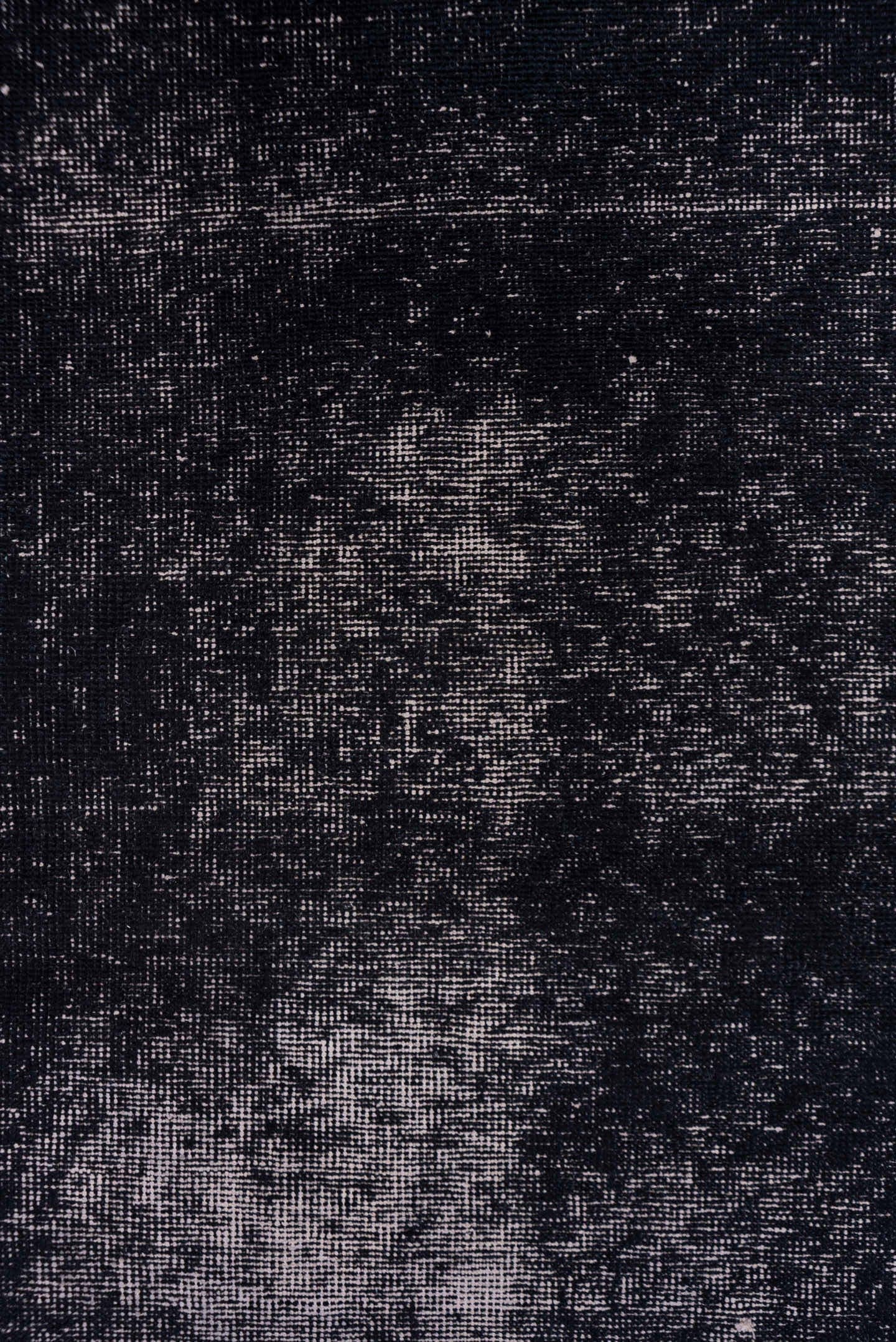 3' x 13' one-of-a-kind handmade vintage Overdyed runner rug. Color palette: charcoal, slate, ink, ebony, gray, black