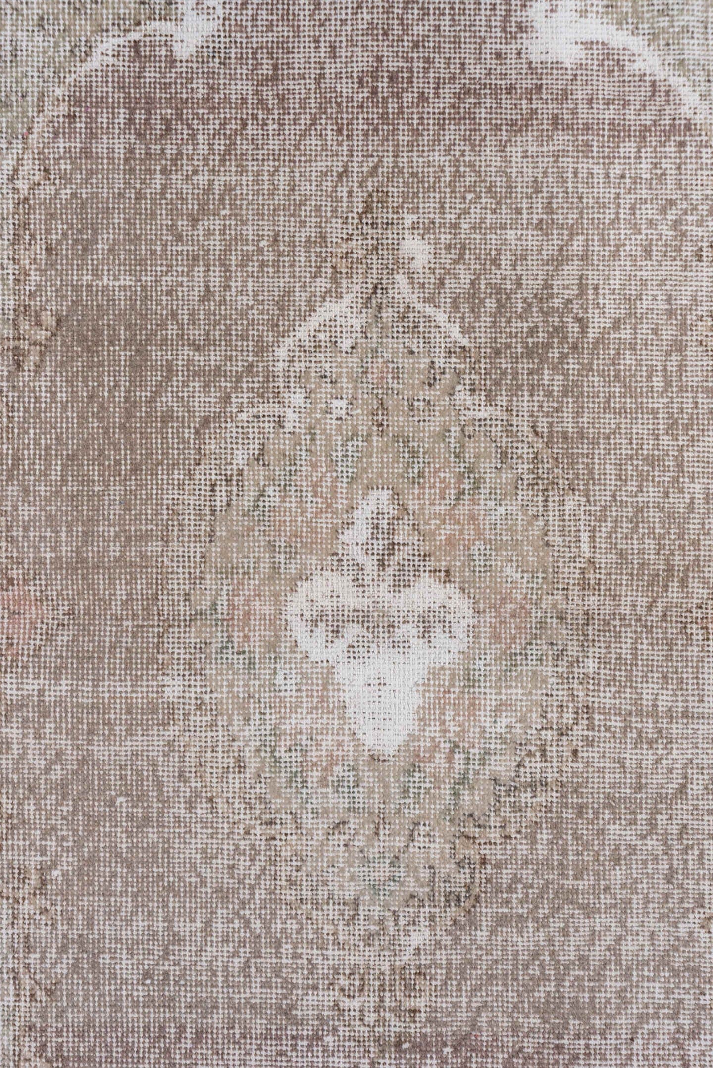 3' x 7' one-of-a-kind handmade vintage Oushak runner rug. Color palette: taupe, blush, ivory, rose, sage, beige, gray, pink