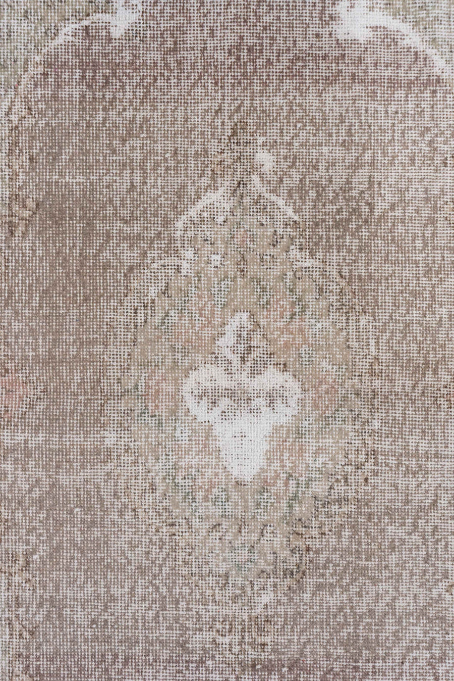 3' x 7' one-of-a-kind handmade vintage Oushak runner rug. Color palette: taupe, blush, ivory, rose, sage, beige, gray, pink