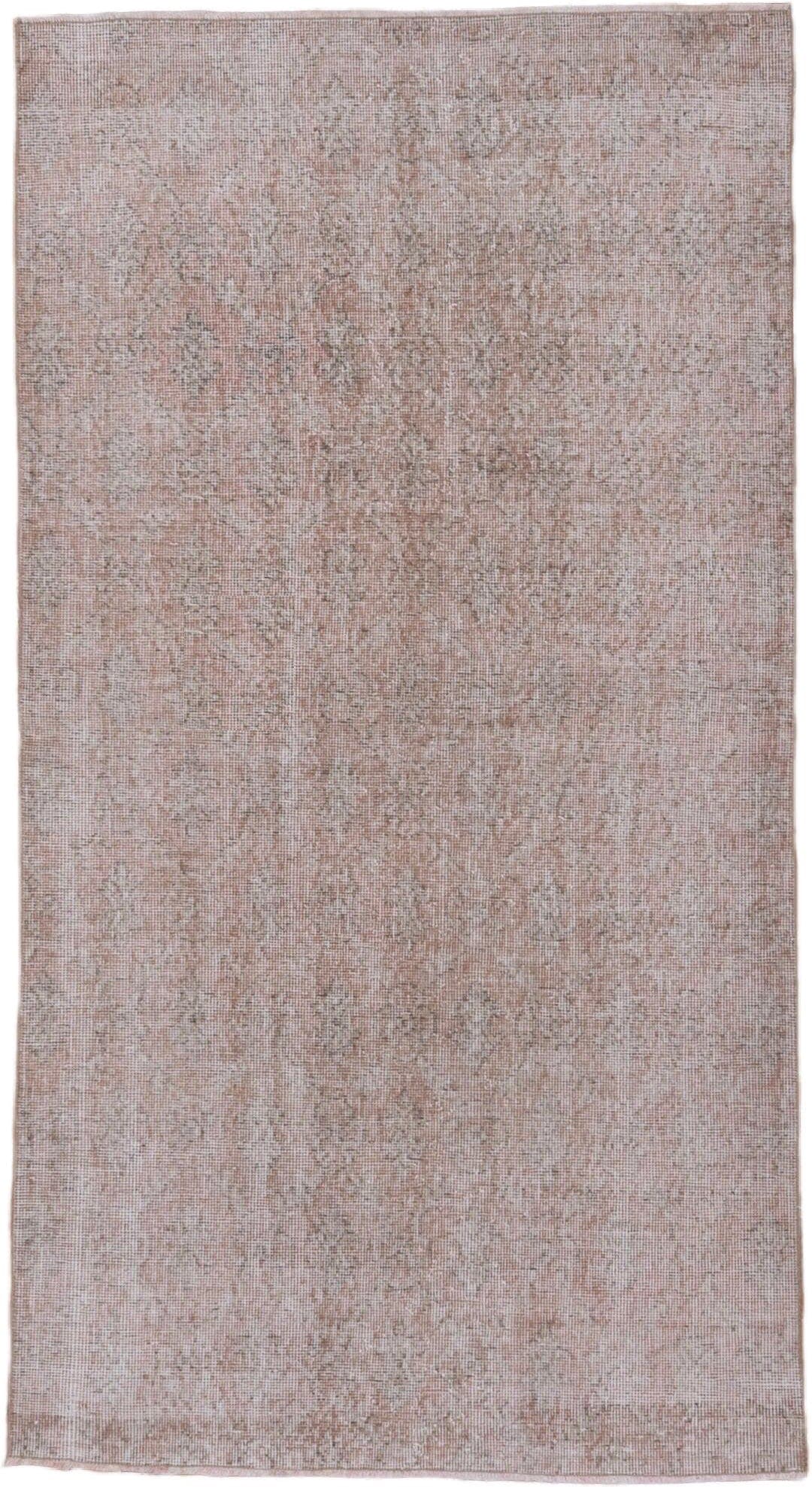 3' x 7' one-of-a-kind handmade vintage Oushak rug. Color palette: blush, taupe, ivory, rose, beige, pink, gray, red