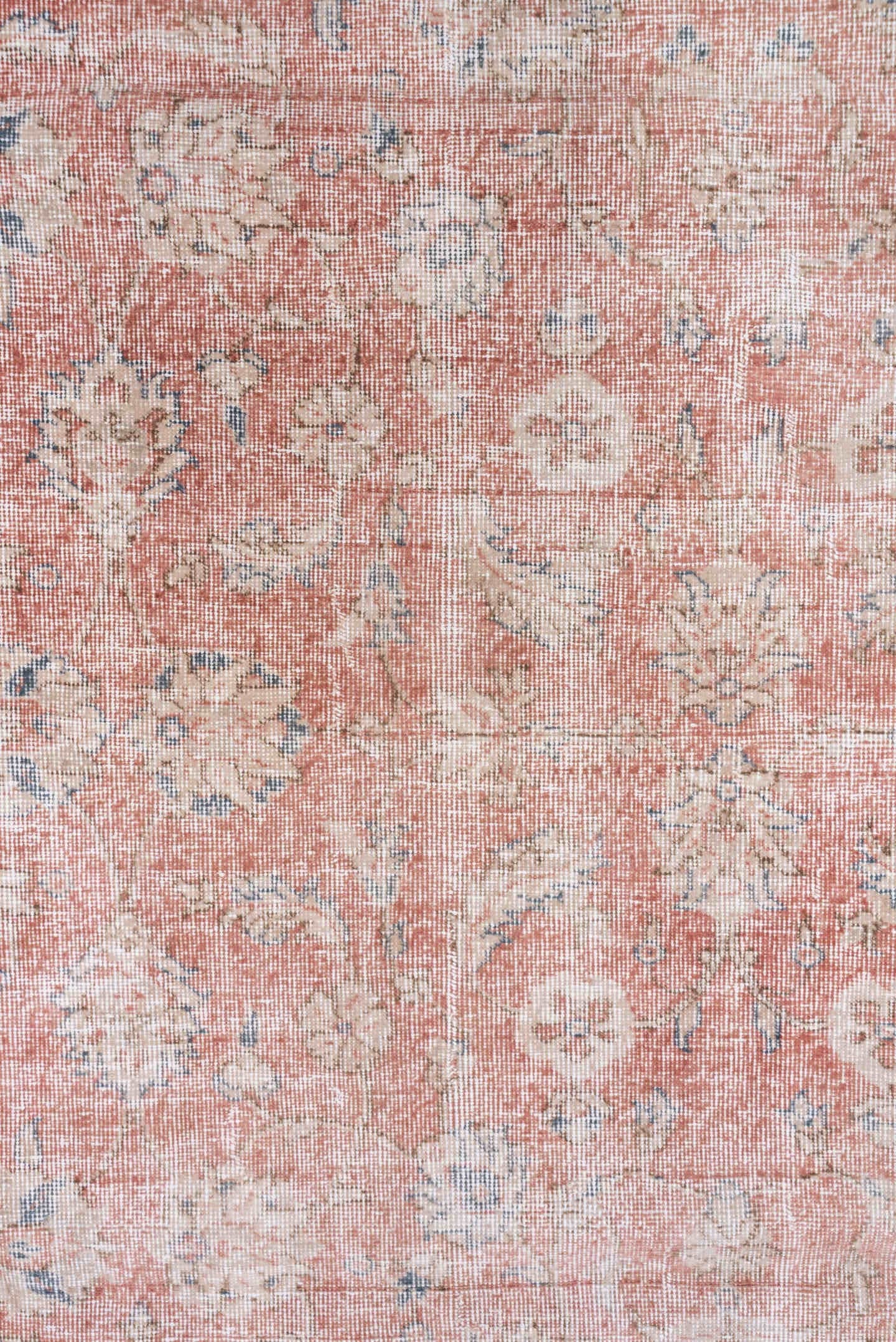 3' x 10' one-of-a-kind handmade vintage Oushak runner rug. Color palette: blush, ivory, dusty rose, pale blue, taupe, beige