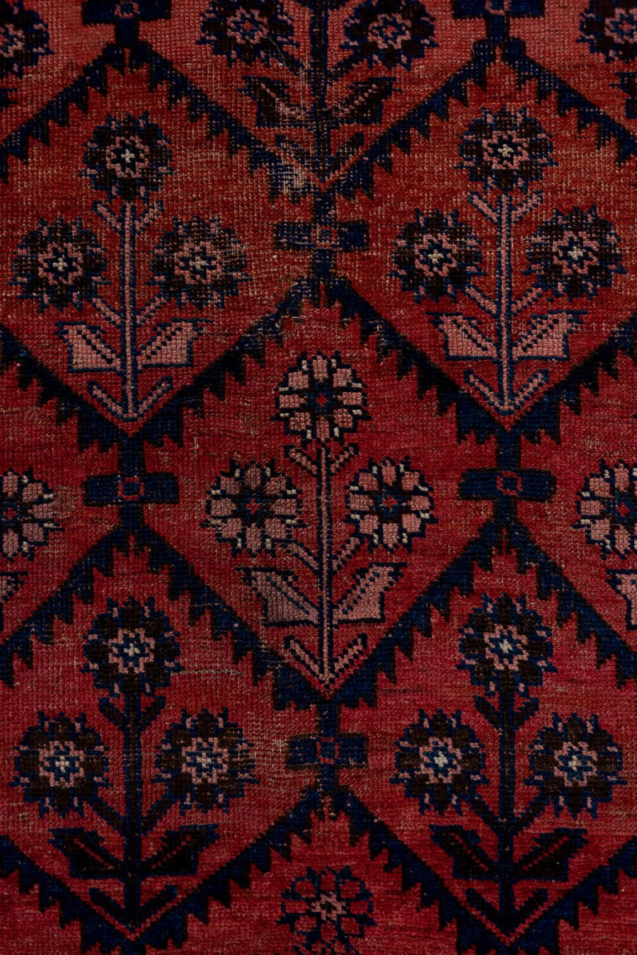 4' x 7' one-of-a-kind handmade antique Bidjar rug. Color palette: rose, navy, ivory, burgundy, dusty pink, camel, slate