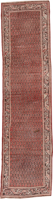 2' x 10' one-of-a-kind handmade vintage Mahal runner rug. Color palette: rose, ivory, rust, charcoal, blush, brown, pink