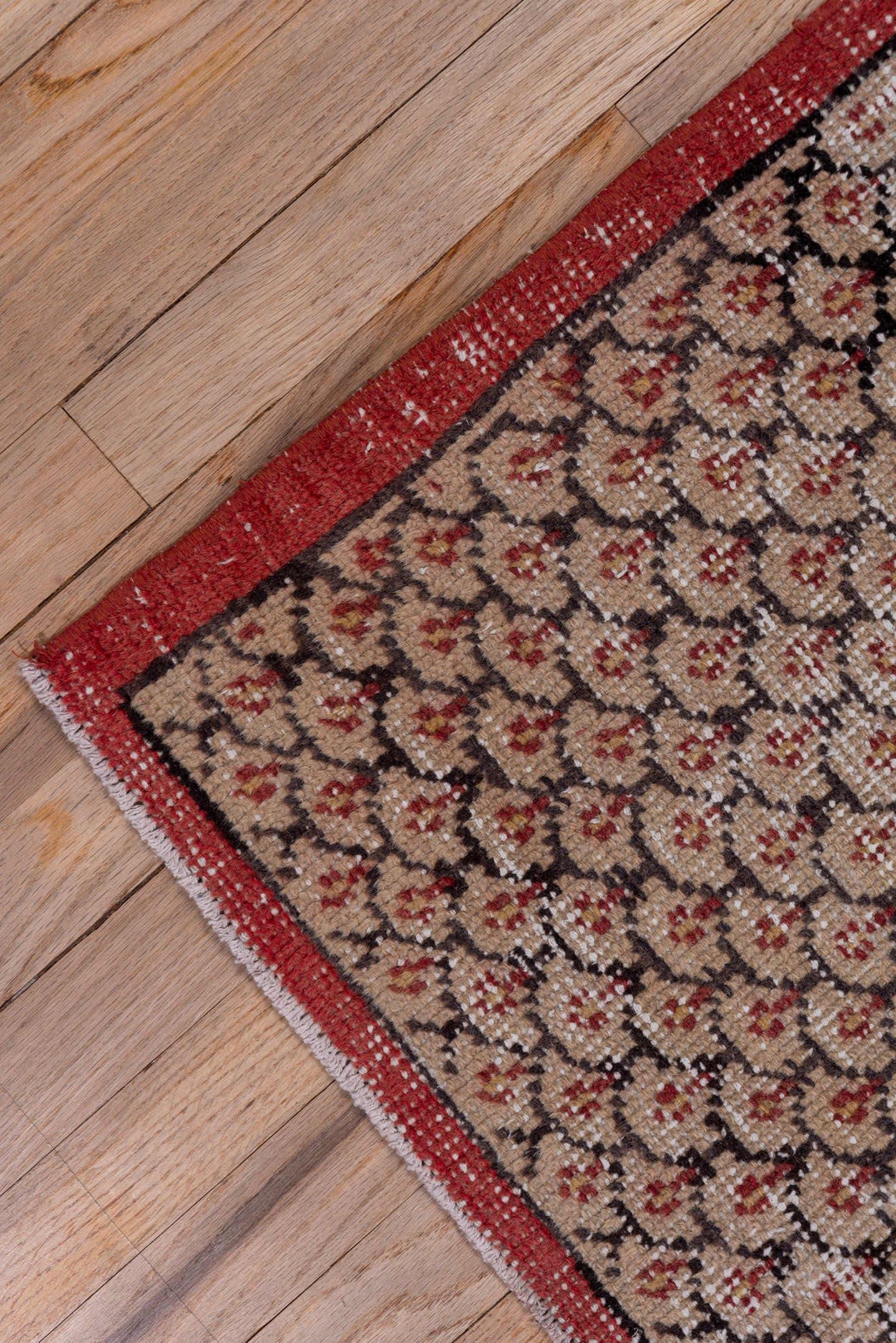 4' x 7' one-of-a-kind handmade vintage Oushak rug. Color palette: ivory, rust, charcoal, taupe, camel, terracotta, brown