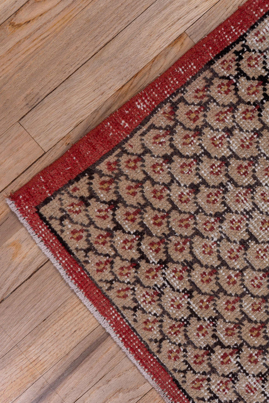 4' x 7' one-of-a-kind handmade vintage Oushak rug. Color palette: ivory, rust, charcoal, taupe, camel, terracotta, brown