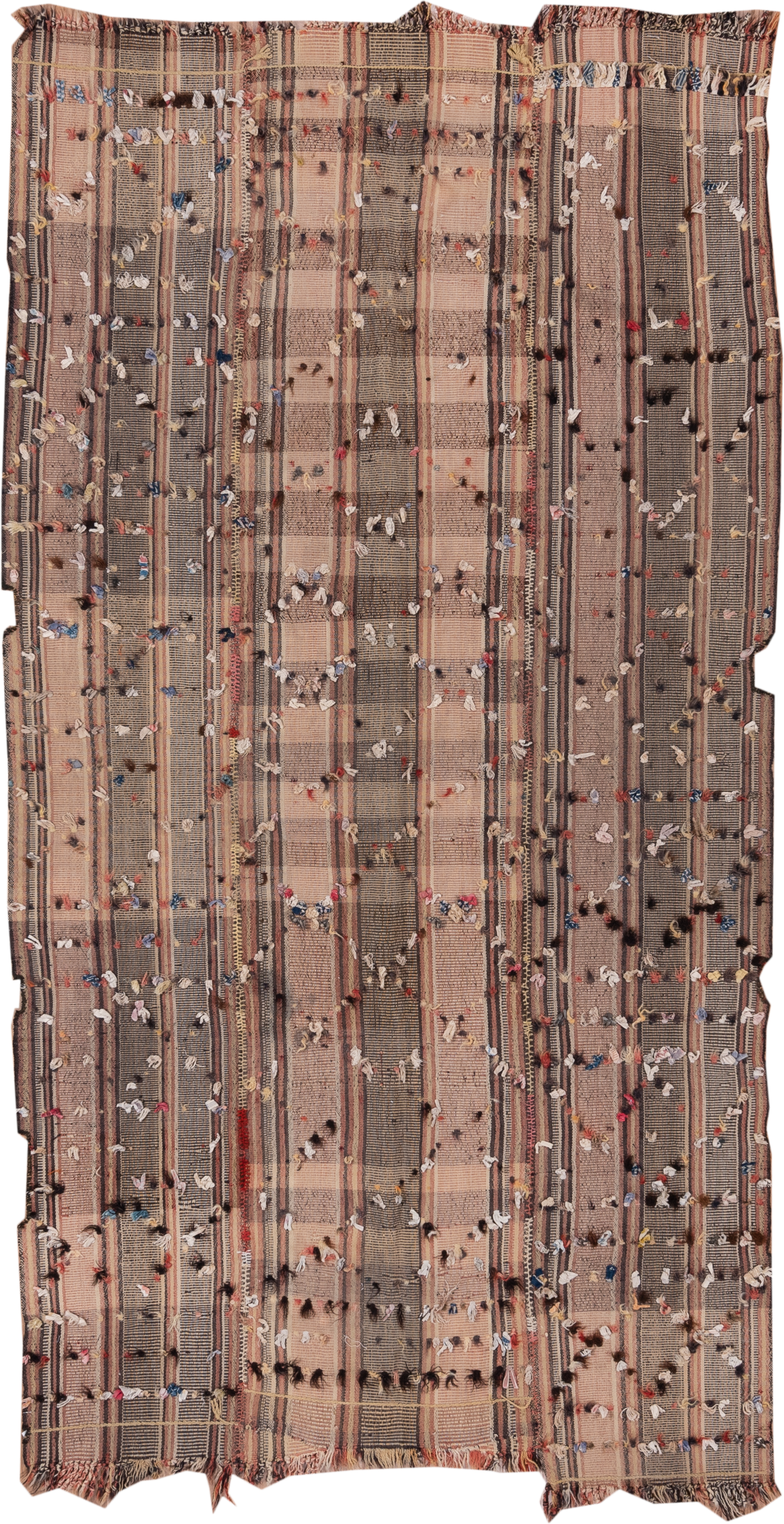 5' x 9' one-of-a-kind handmade vintage Kilim medium size rug. Color palette: taupe, brown, blush, charcoal, ivory, rust