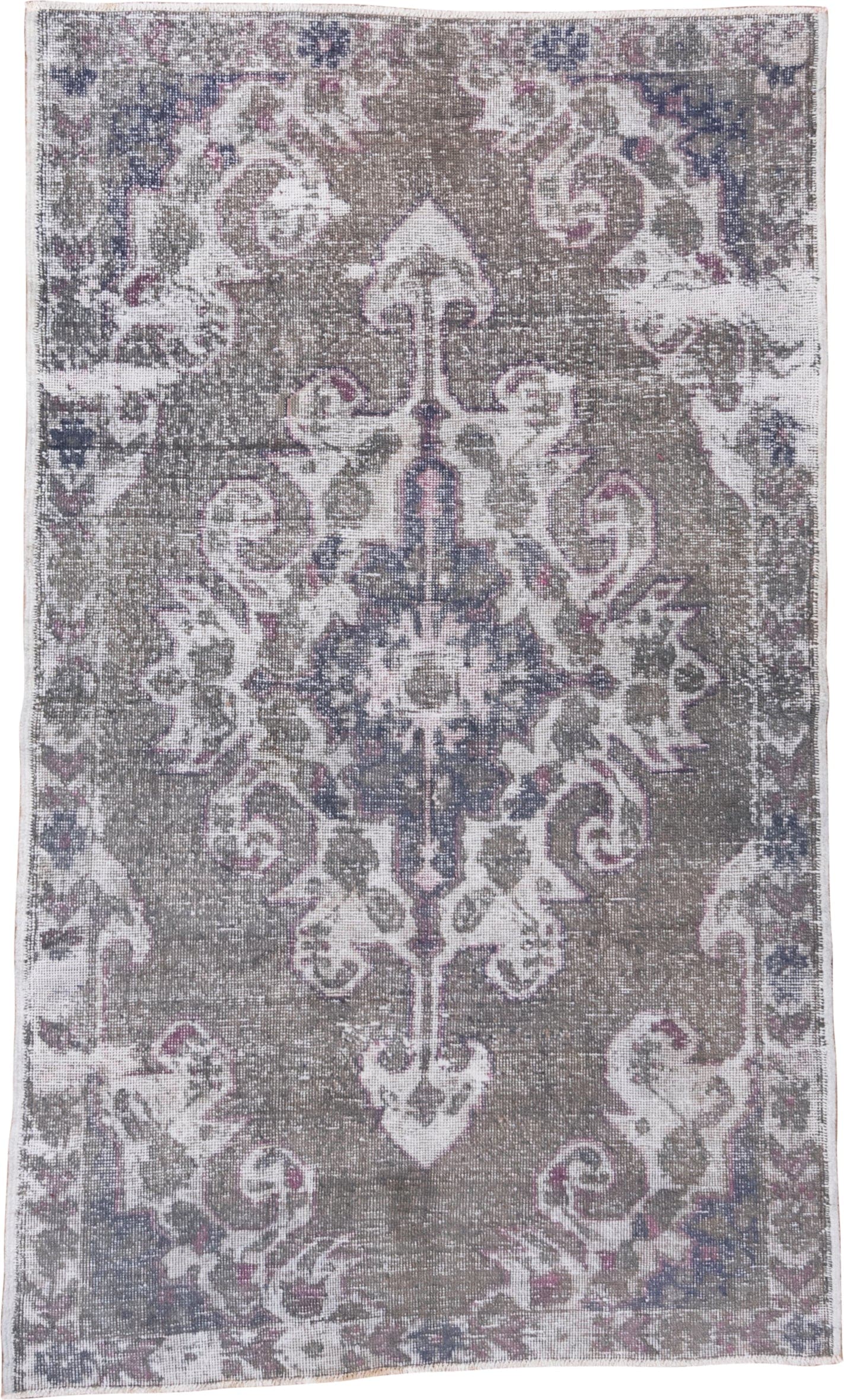 4' x 7' one-of-a-kind handmade vintage Oushak rug. Color palette: taupe, ivory, slate, lavender, rose, charcoal, beige, gray
