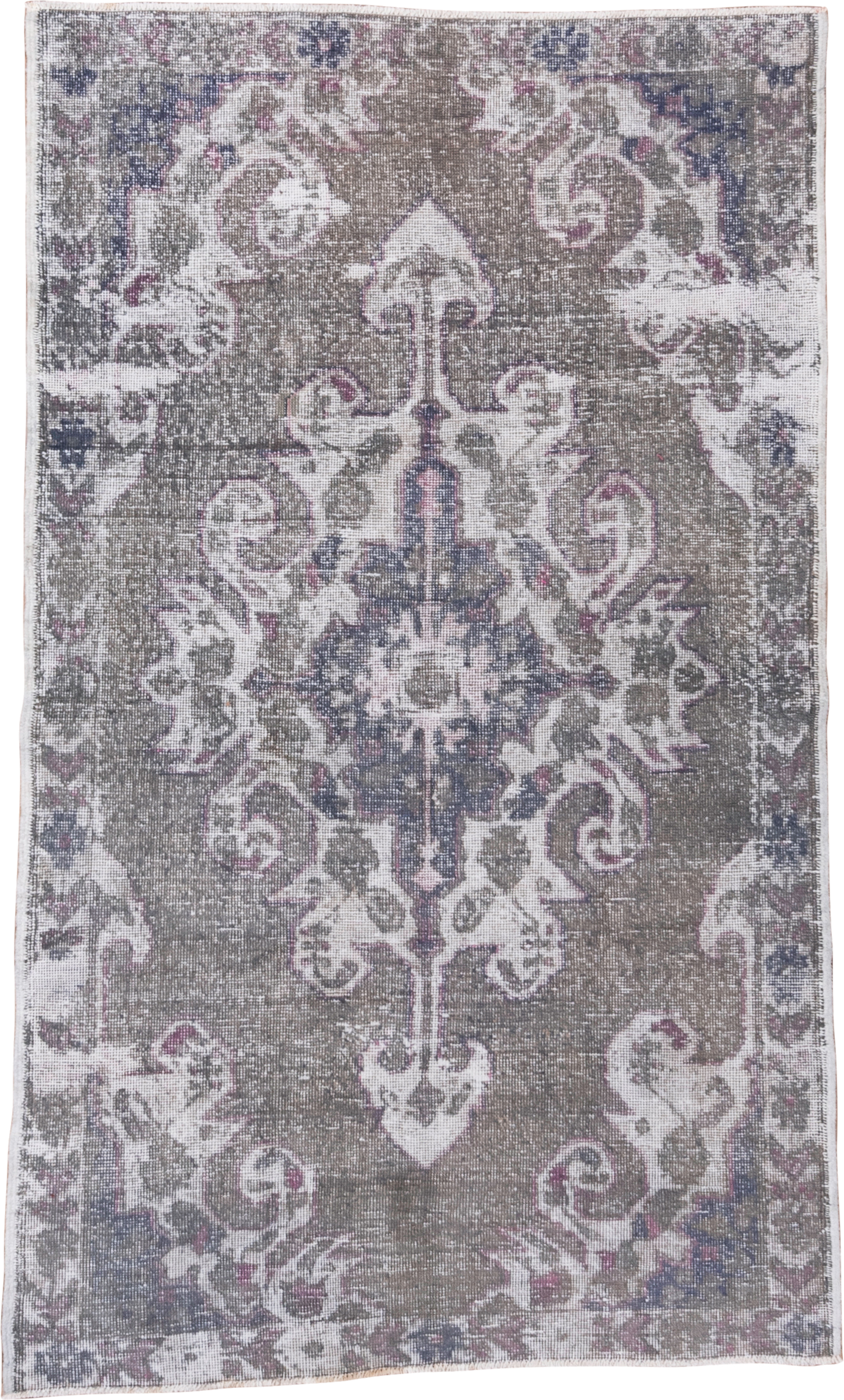 4' x 7' one-of-a-kind handmade vintage Oushak rug. Color palette: taupe, ivory, slate, lavender, rose, charcoal, beige, gray