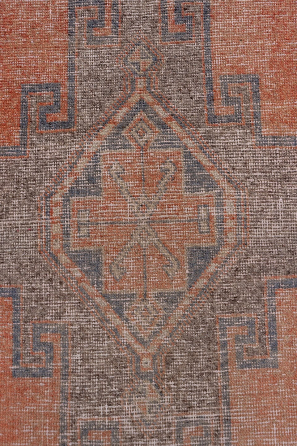 3' x 10' one-of-a-kind handmade vintage Oushak runner rug. Color palette: terra cotta, ivory, charcoal, taupe, rose