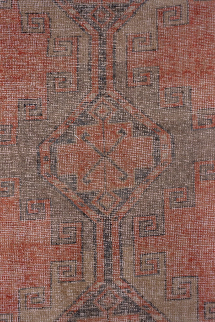 2' x 11' one-of-a-kind handmade vintage Oushak runner rug. Color palette: coral, taupe, slate, rose, ivory, terracotta