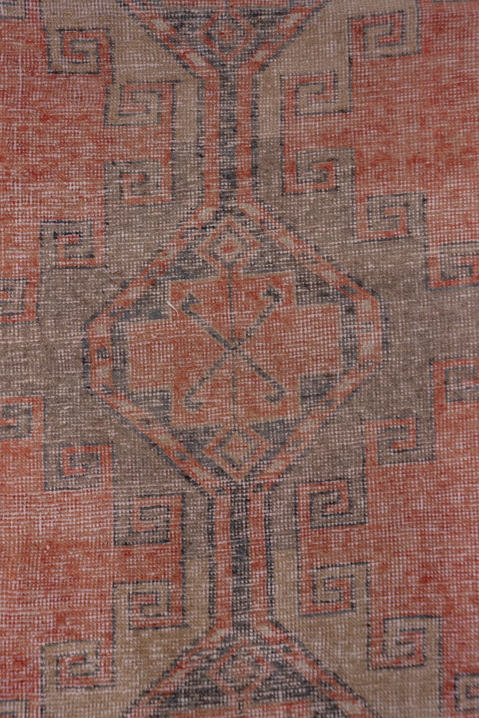 2' x 11' one-of-a-kind handmade vintage Oushak runner rug. Color palette: coral, taupe, slate, rose, ivory, terracotta