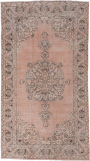 3' x 6' one-of-a-kind handmade vintage Oushak small size rug. Color palette: blush, taupe, gray, ivory, charcoal, pink