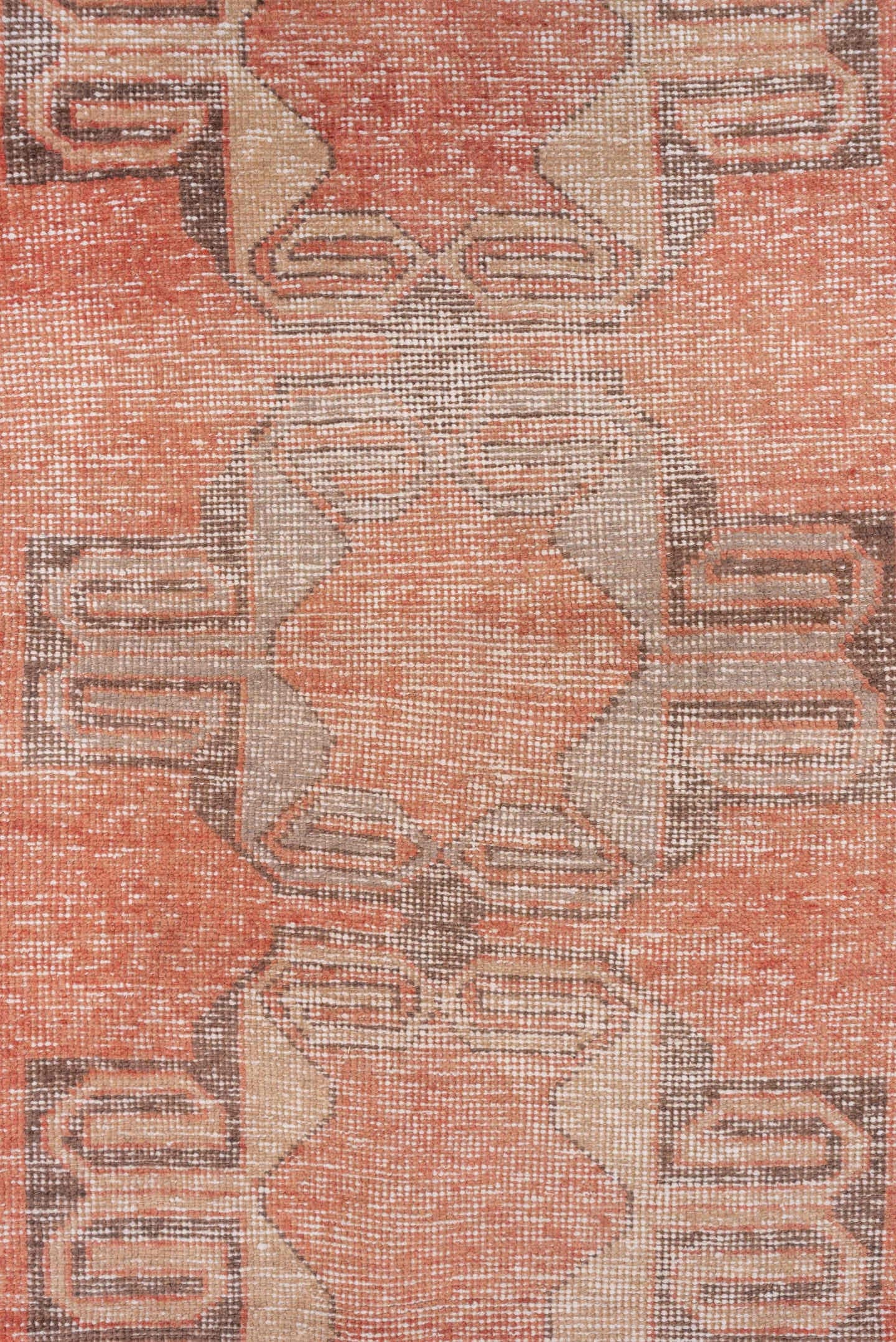 3' x 8' one-of-a-kind handmade vintage Oushak runner rug. Color palette: coral, taupe, ivory, charcoal, rose, camel